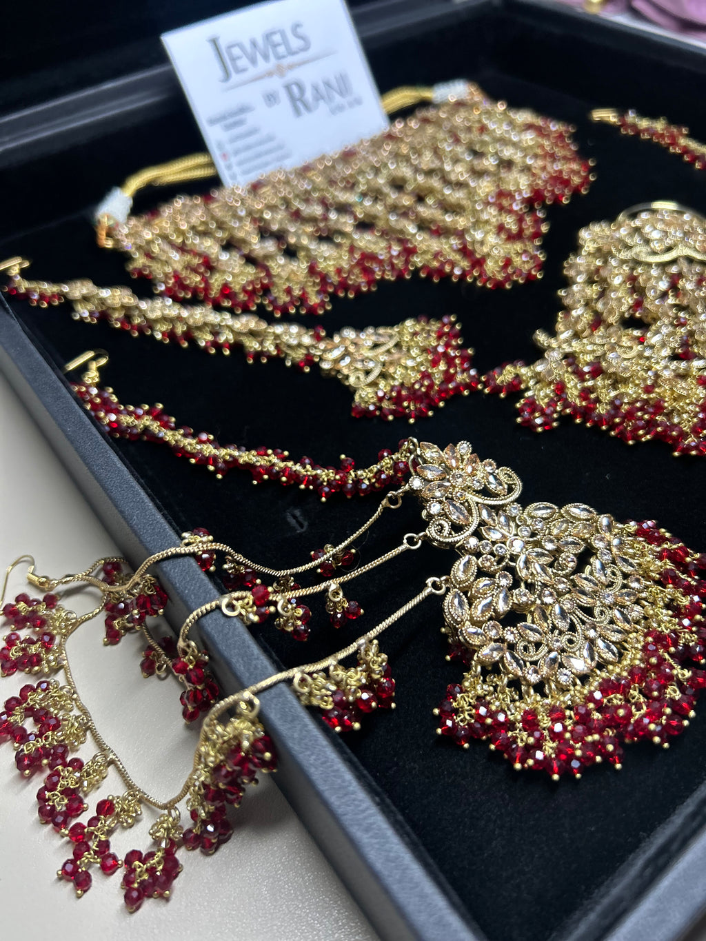PRE ORDER: 6 Week Making time- New Style Beautiful Deep Red & Gold 22crt Gold Plated Bridal Jewellery Set
