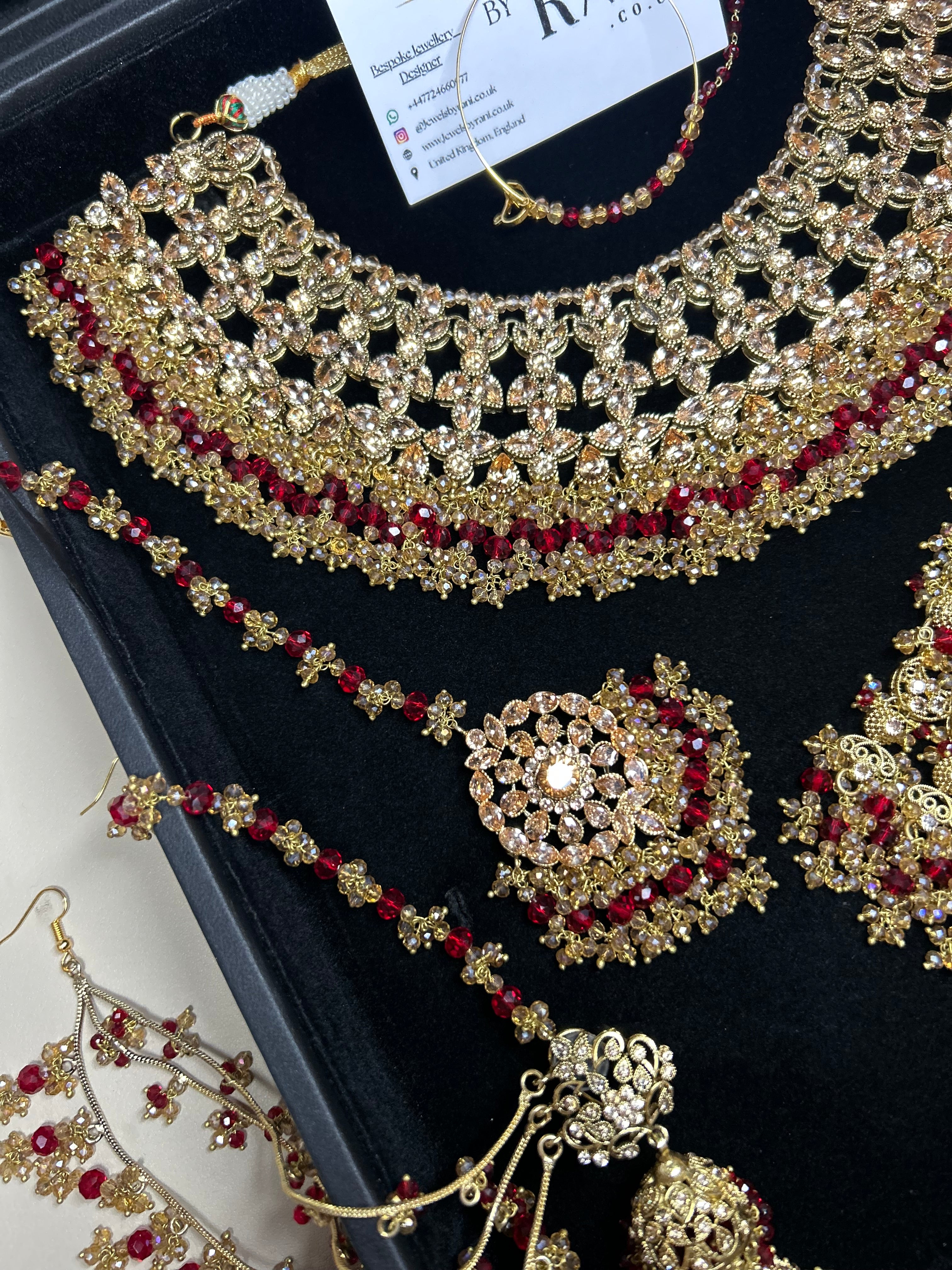 PRE ORDER: 6 Week Making time- Beautiful Deep Red & Gold 22 crt Gold Plated Bridal Jewellery Set