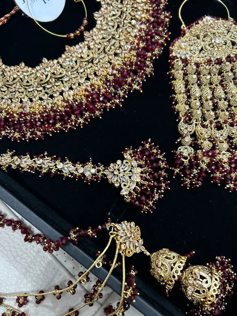 Stunning, Trending Maroon Full Bridal Jewellery Set/ Style 85 - Jewelsbyrani