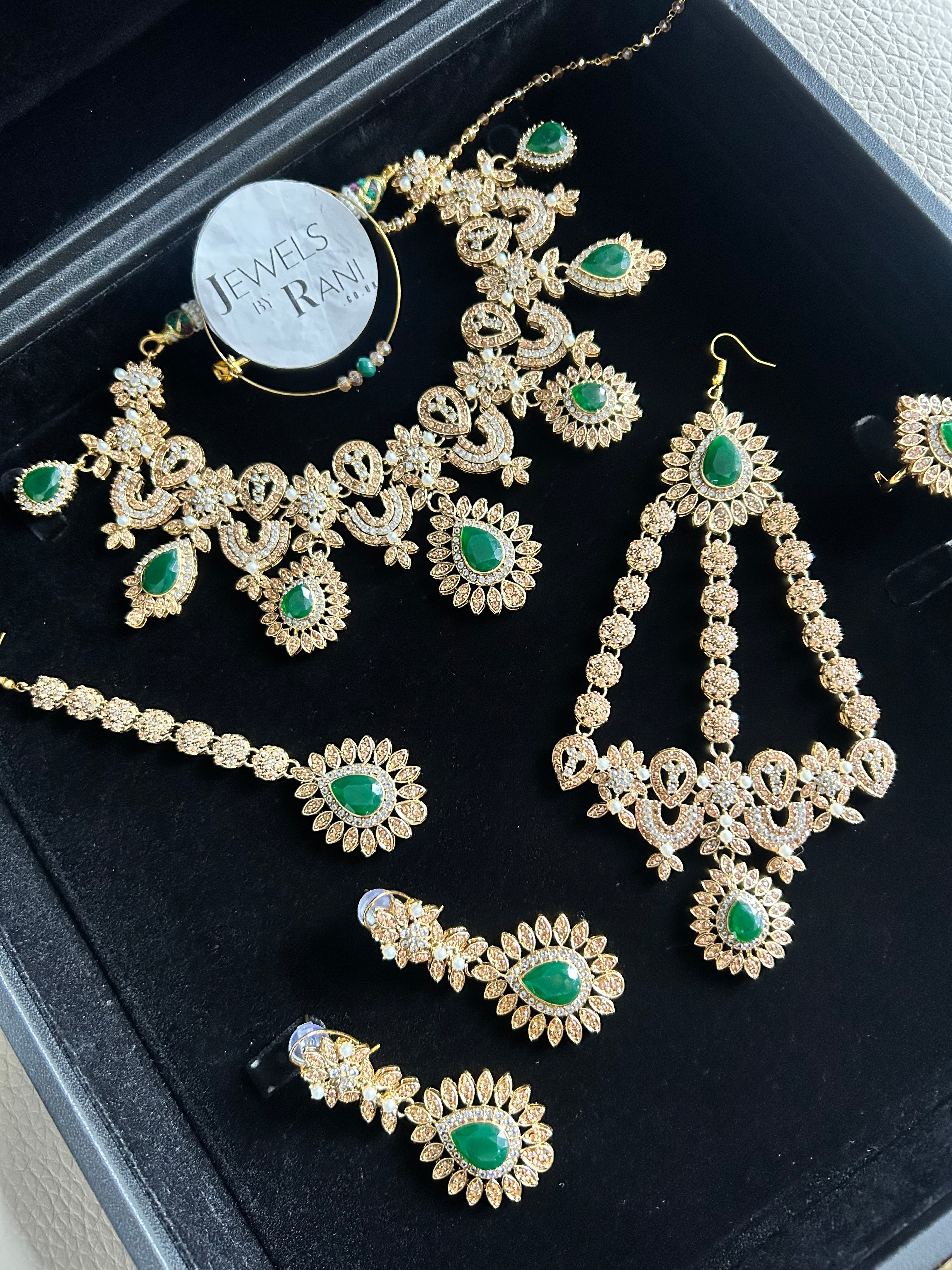 Pre Order- 24crt Gold Plated - Stunning Emerald Green Statement Set