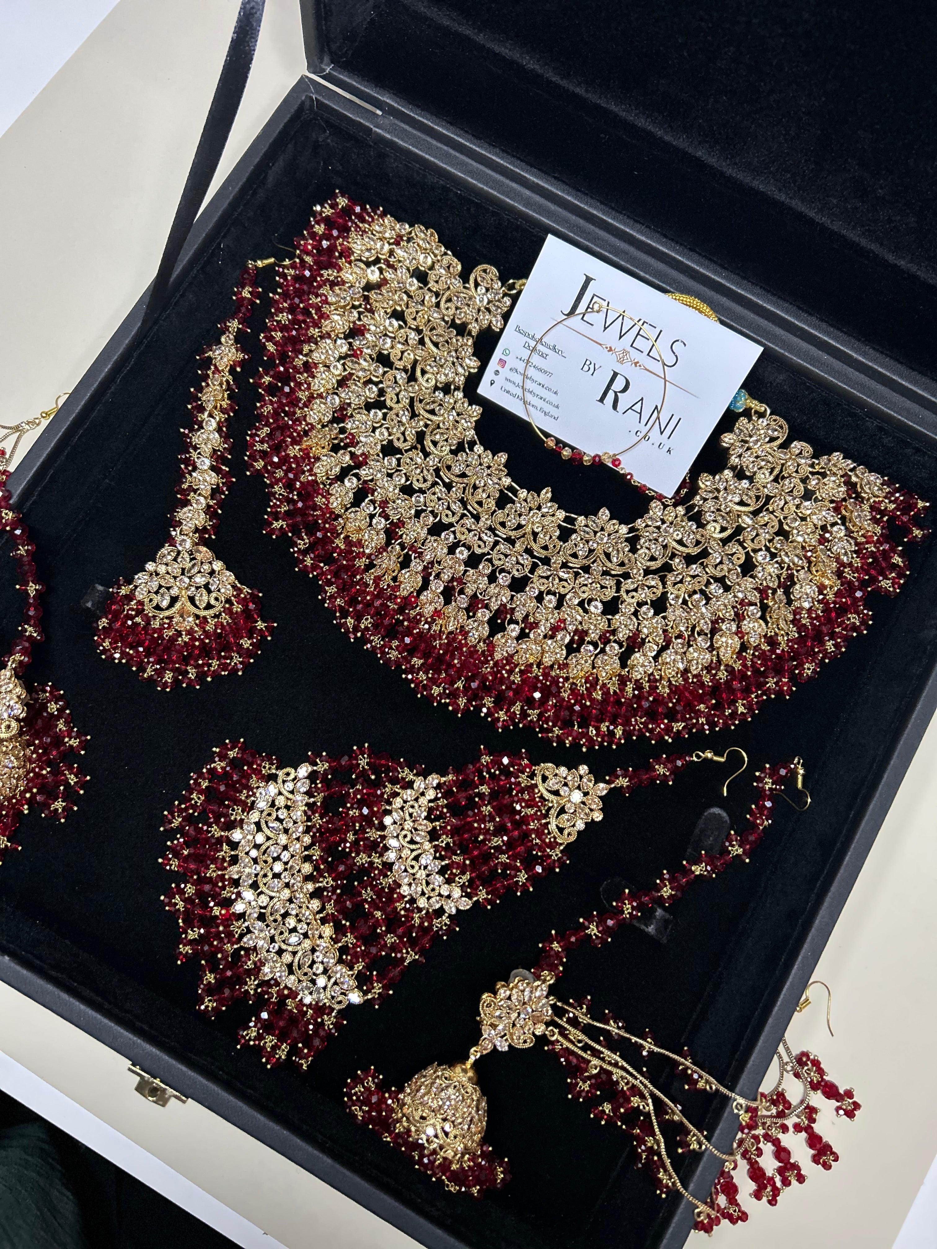 Stunning, Pakistani Trending Deep Red Full Bridal Jewellery Set/ Style 87 Large Necklace