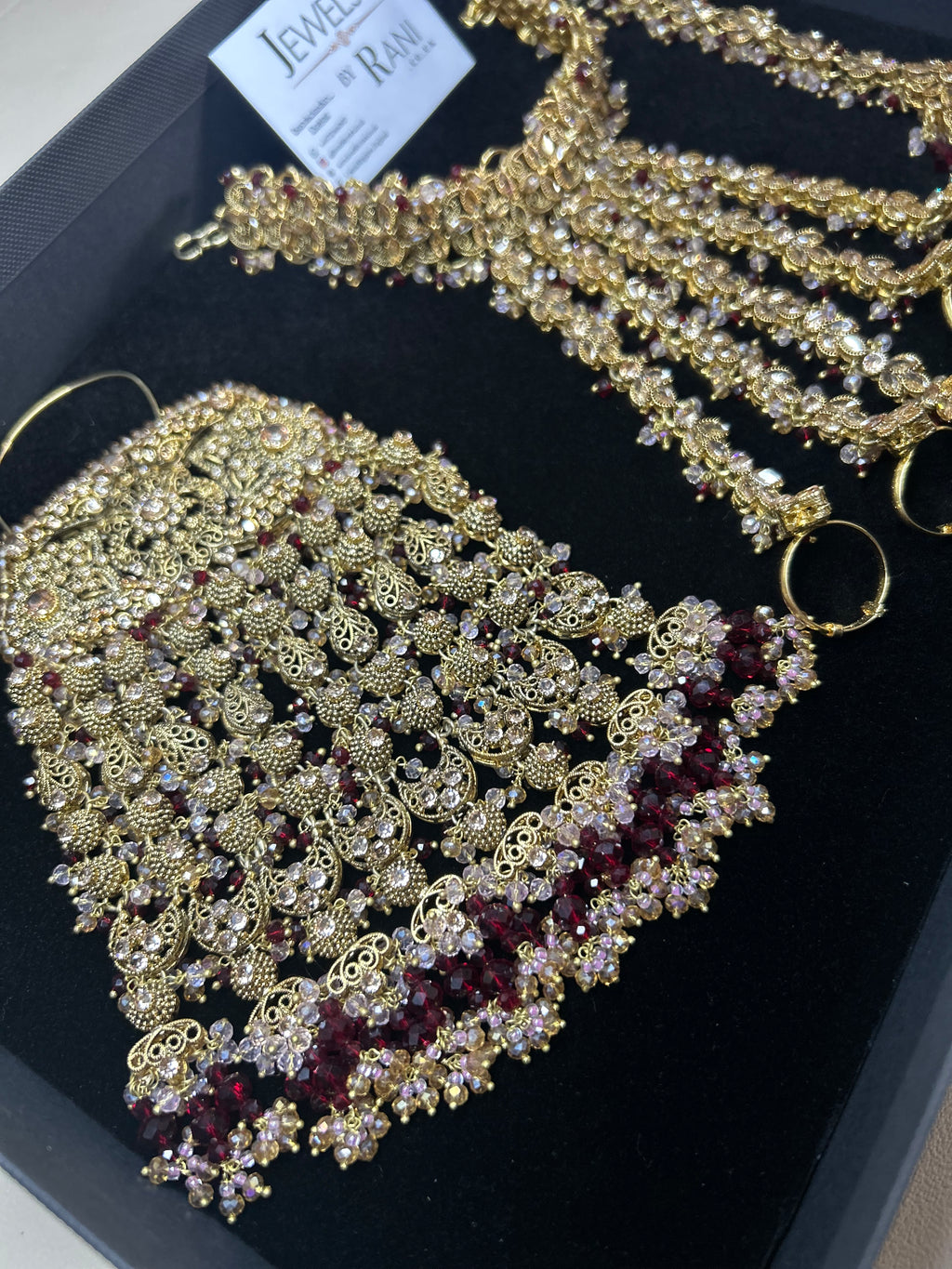 Pre Order 6 Weeks: 22crt Gold Plated Hand Piece, Jhumar & Tikka