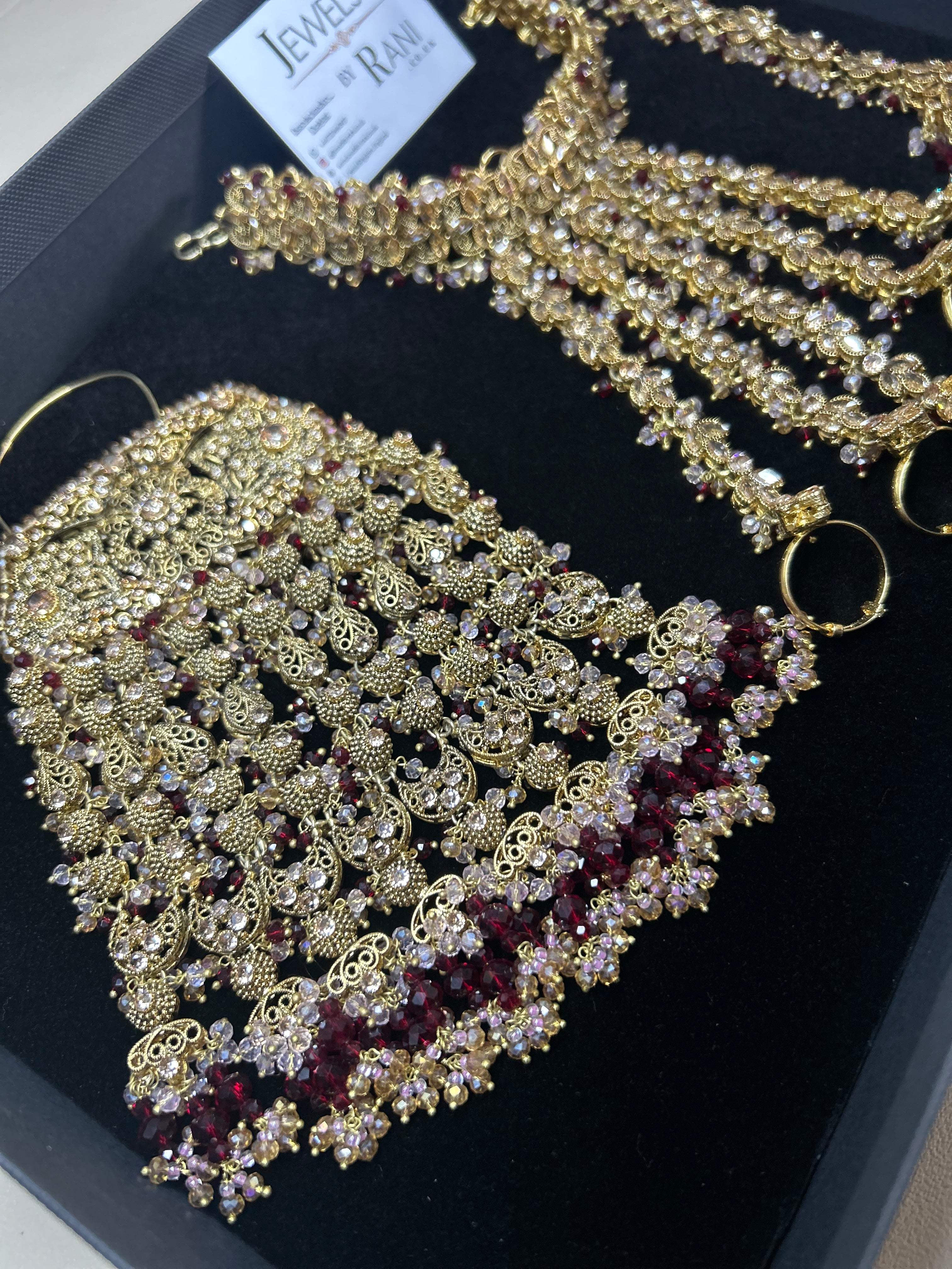 Pre Order 6 Weeks: 22crt Gold Plated Hand Piece, Jhumar & Tikka