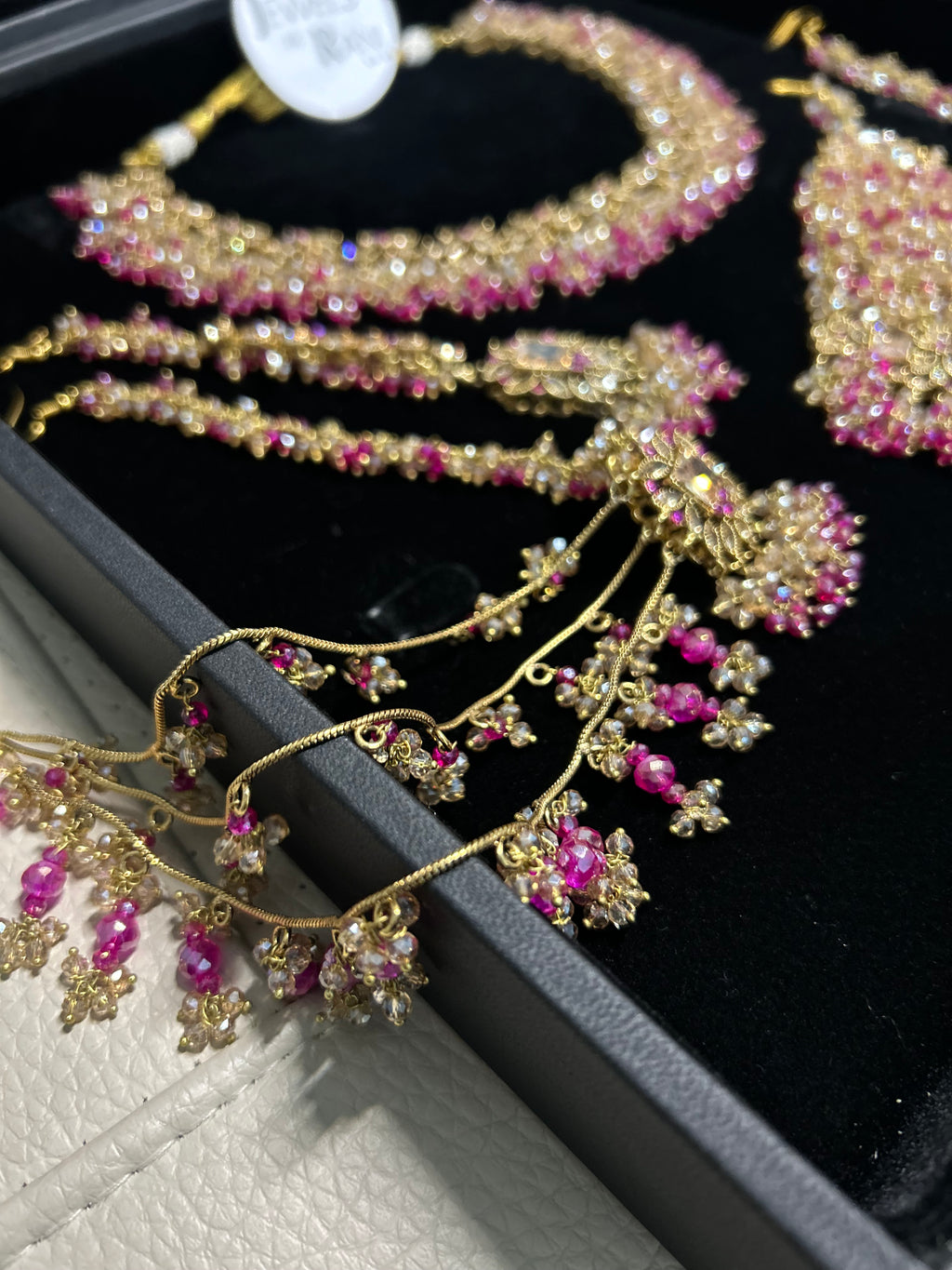 Beautiful Hot Pink and Gold Bridal Jewellery Set 22crt Gold Plated