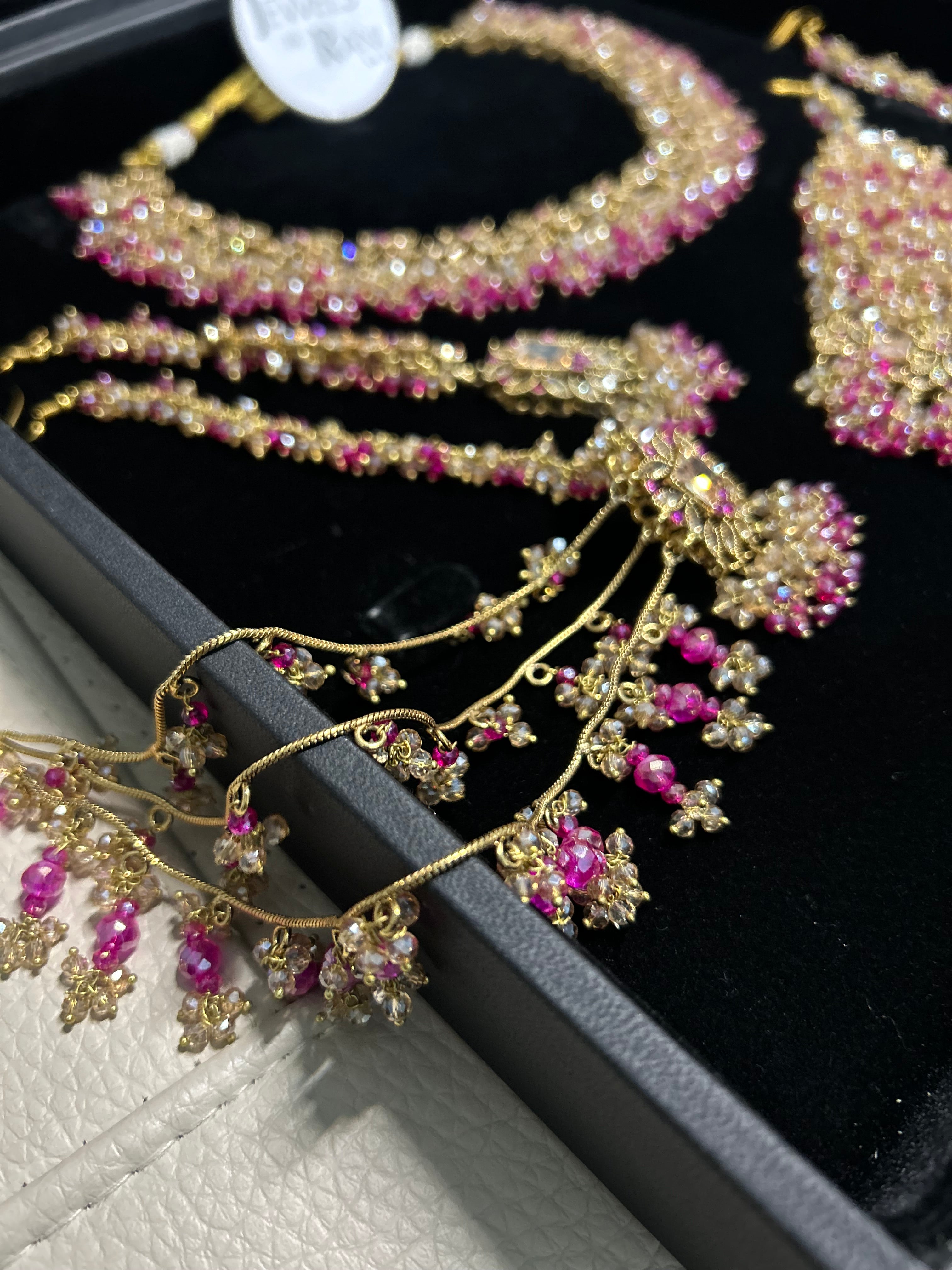 Beautiful Hot Pink and Gold Bridal Jewellery Set 22crt Gold Plated
