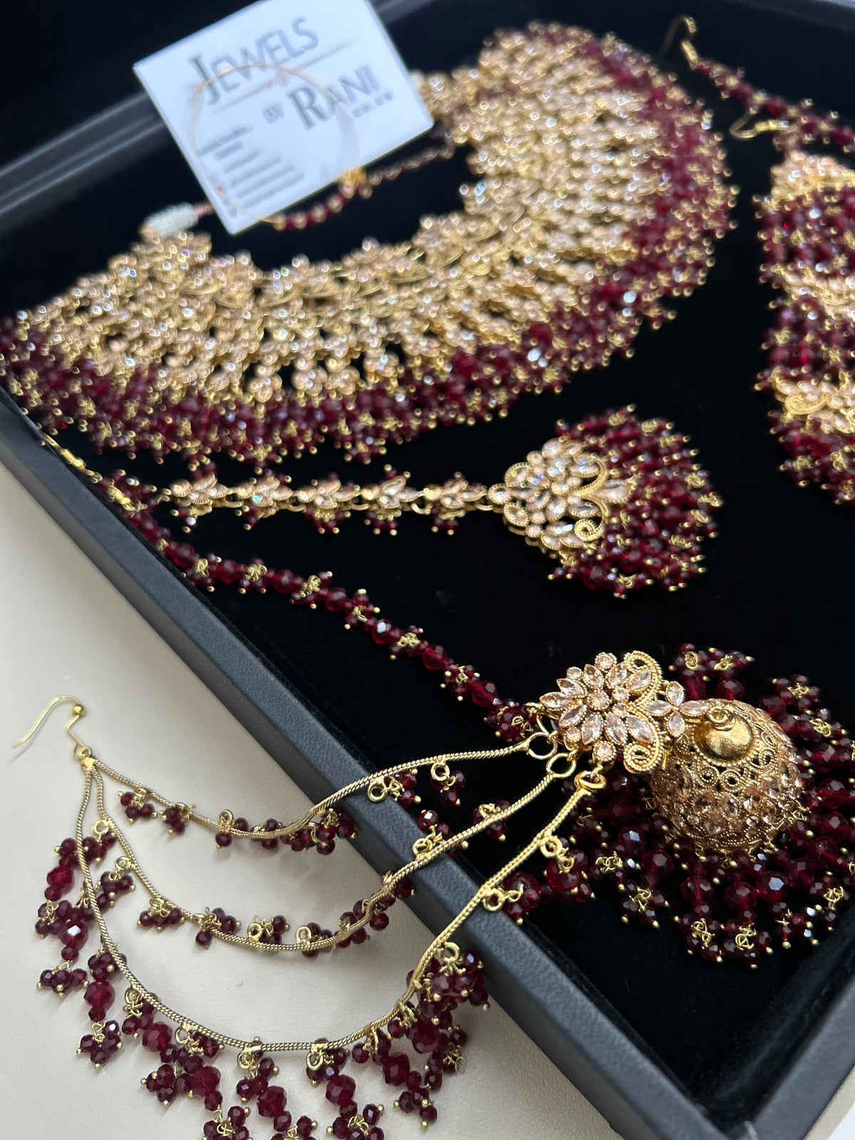 Stunning, Pakistani Trending Maroon Full Bridal Jewellery Set/ Style 87 Large Necklace