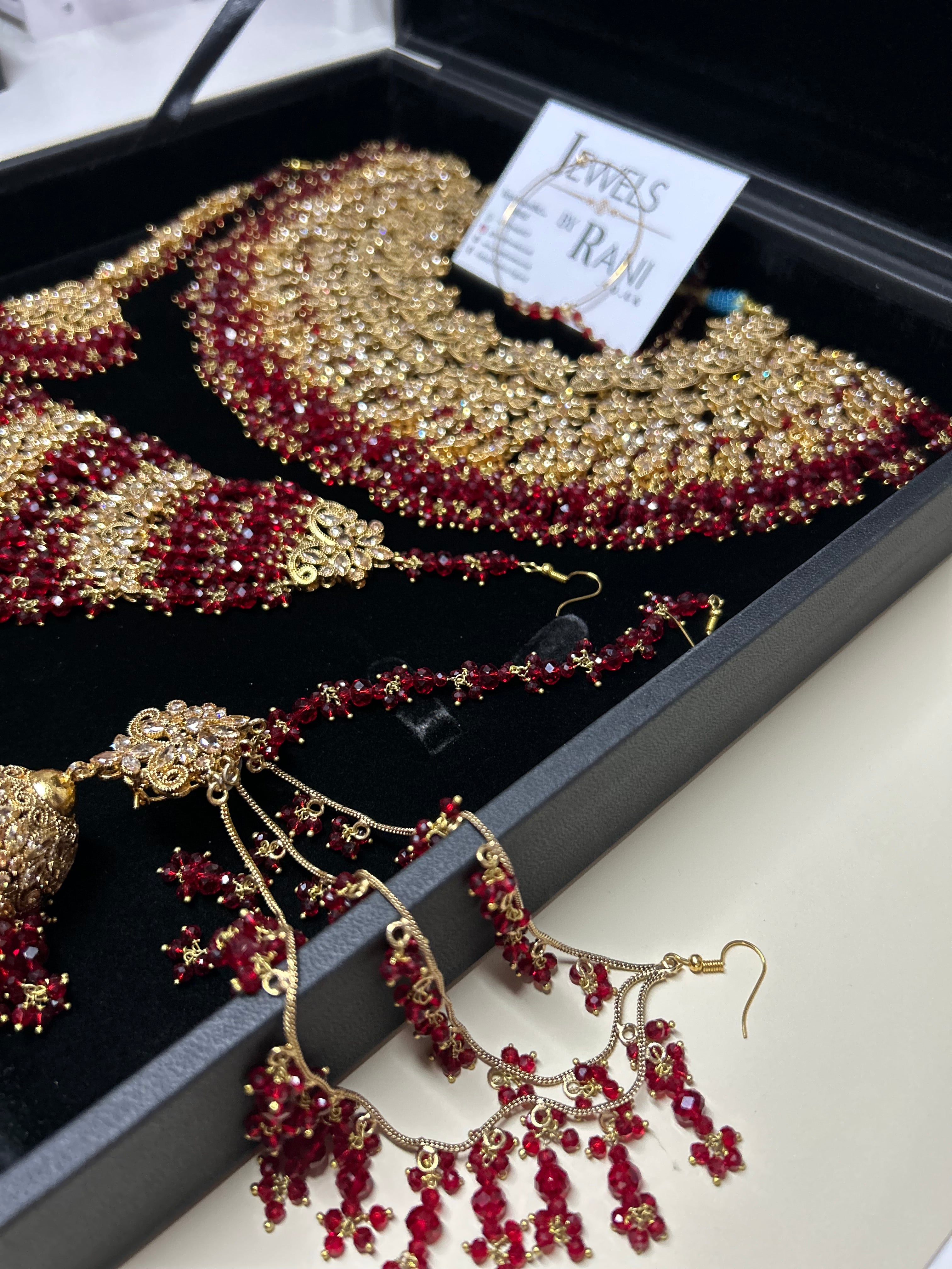 Stunning, Pakistani Trending Deep Red Full Bridal Jewellery Set/ Style 87 Large Necklace