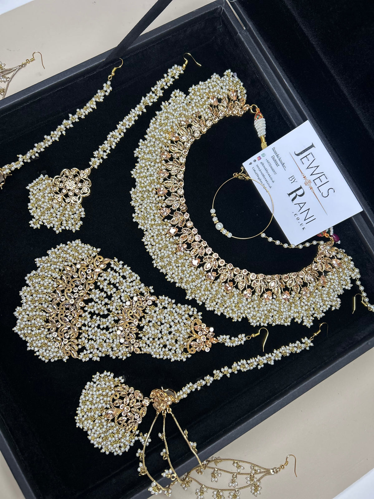 Pearly White & Gold Bridal Jewellery Set Style 429