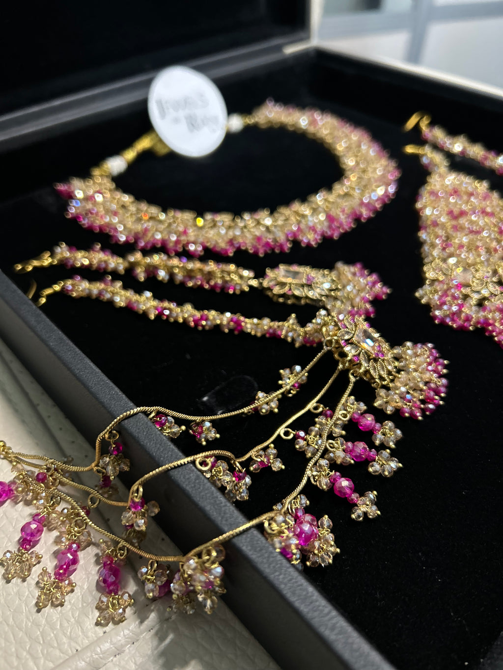 Beautiful Hot Pink and Gold Bridal Jewellery Set 22crt Gold Plated