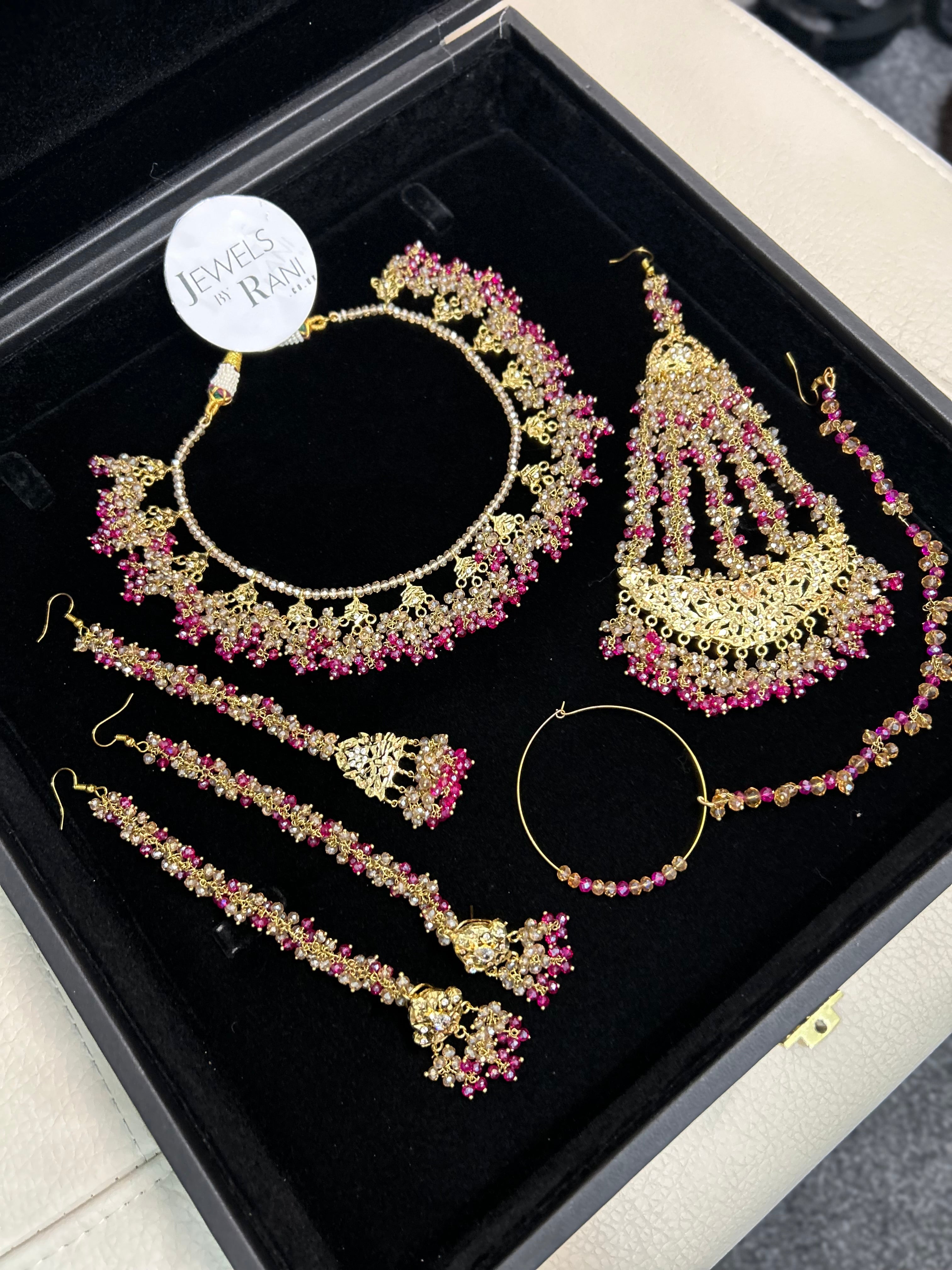 Hot Pink and Gold Kundan Bridal Jewellery Set 22crt Gold Plated