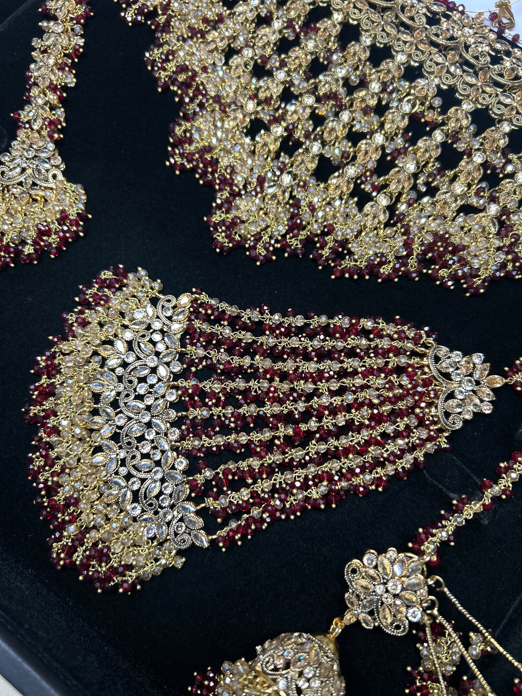 Style 2 - Maroon and Gold Dangle Bridal Jewellery Set