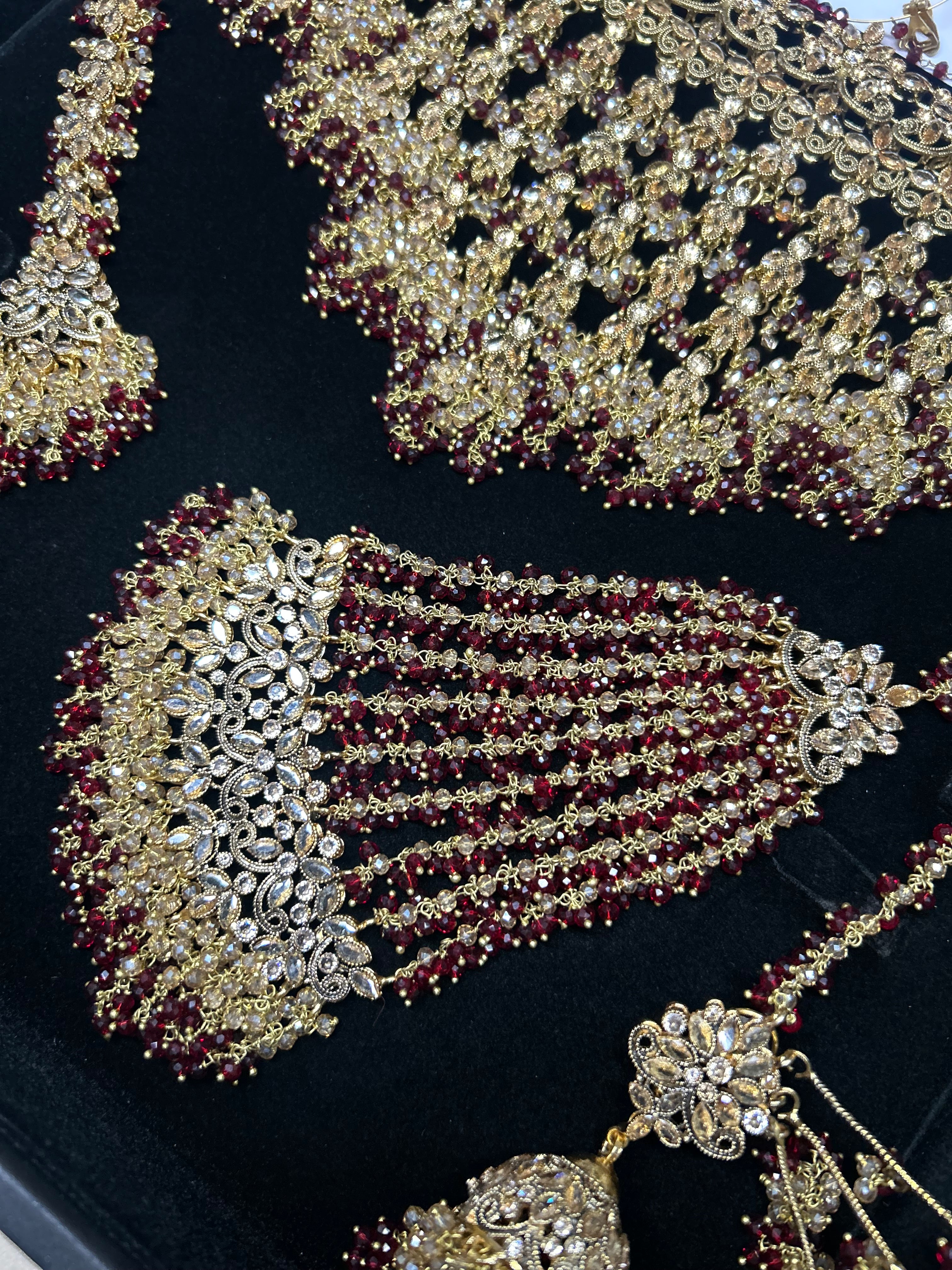 Style 2 - Maroon and Gold Dangle Bridal Jewellery Set