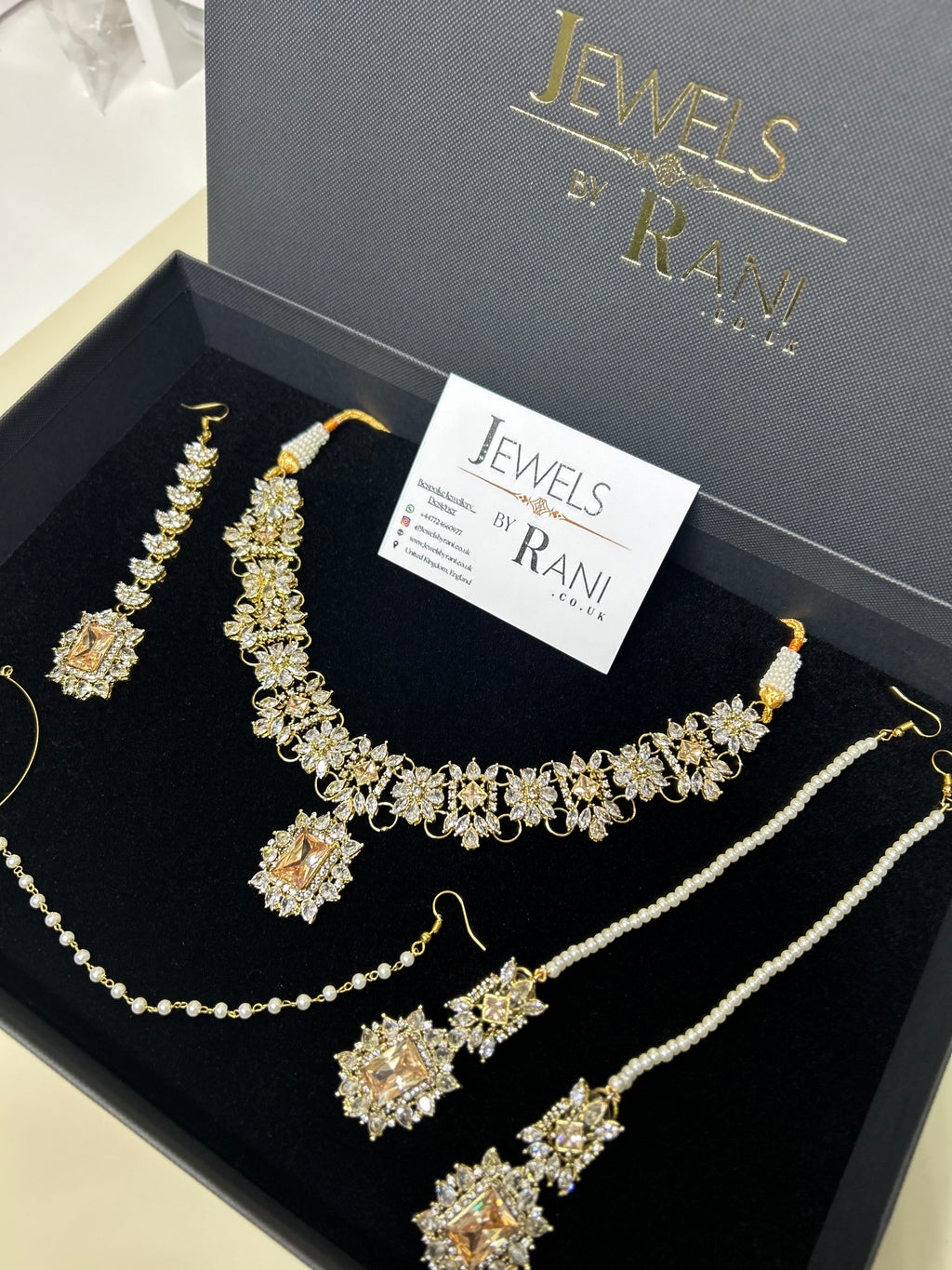 Pre Order 6 Weeks - Beautiful Champagne / Gold Stoned Bridal Jewellery Set Gold Plated