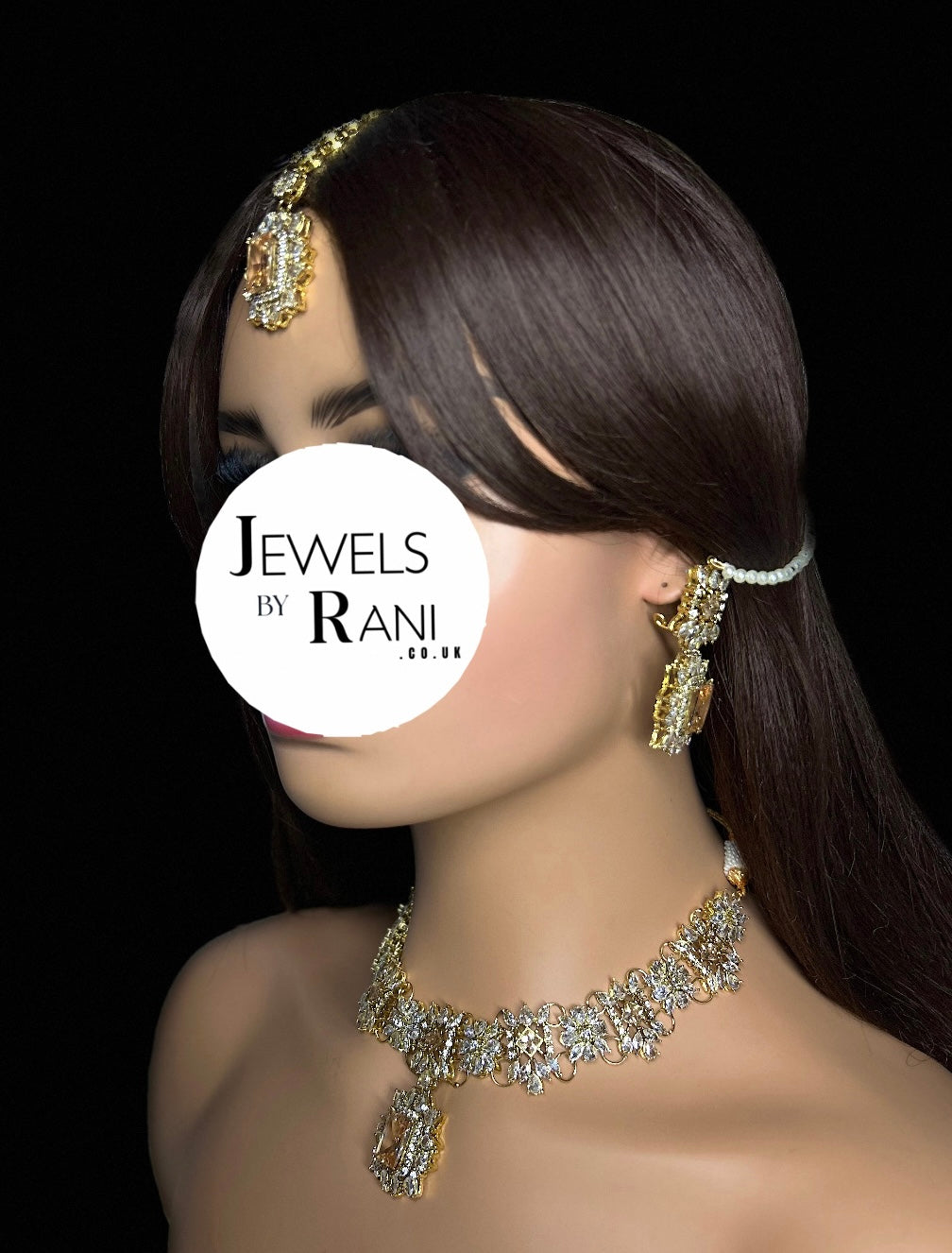 Pre Order 6 Weeks - Beautiful Champagne / Gold Stoned Bridal Jewellery Set Gold Plated