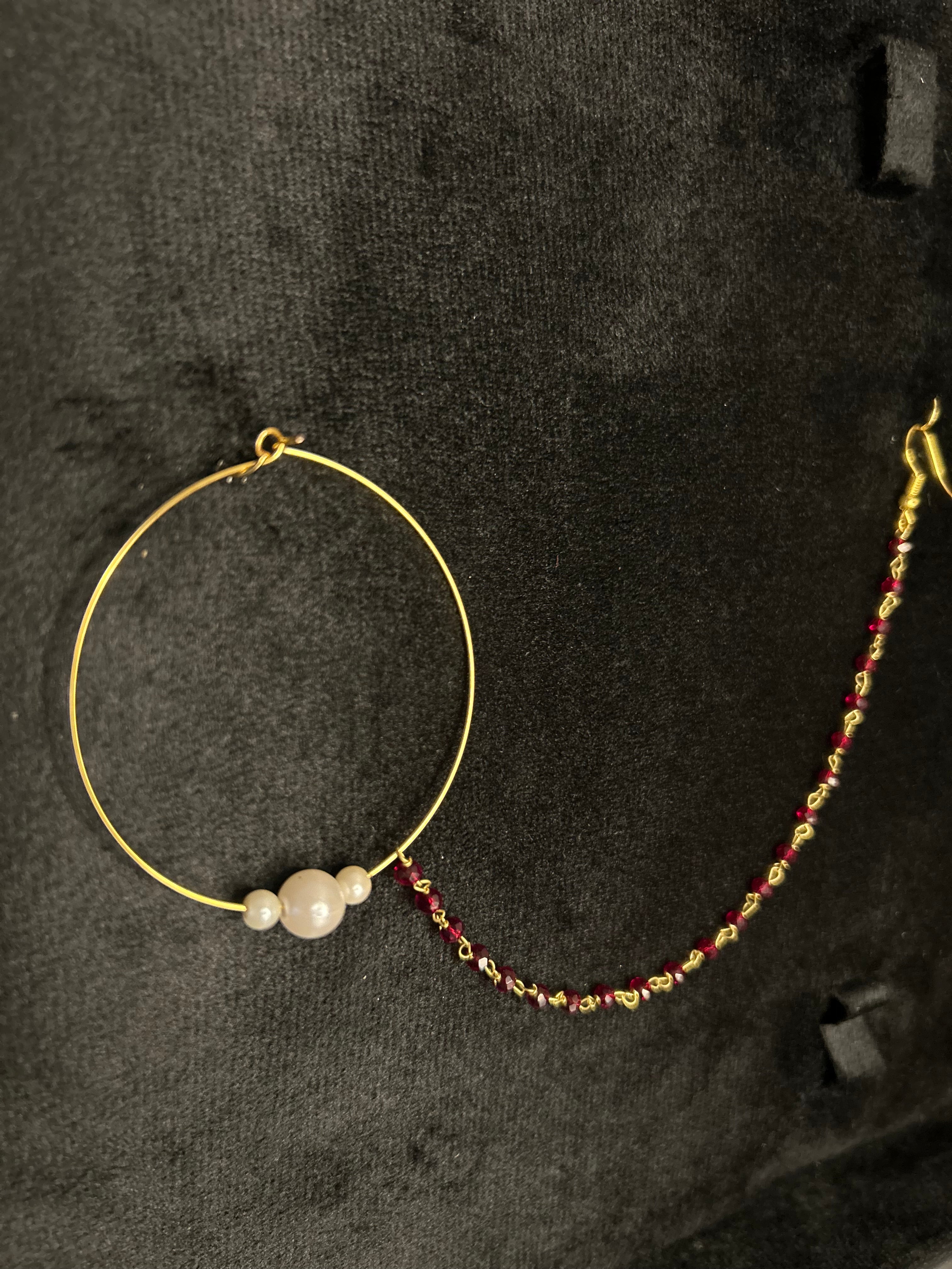 Maroon and White Bridal Nose Ring Nathli Nose Hoop | Design 24