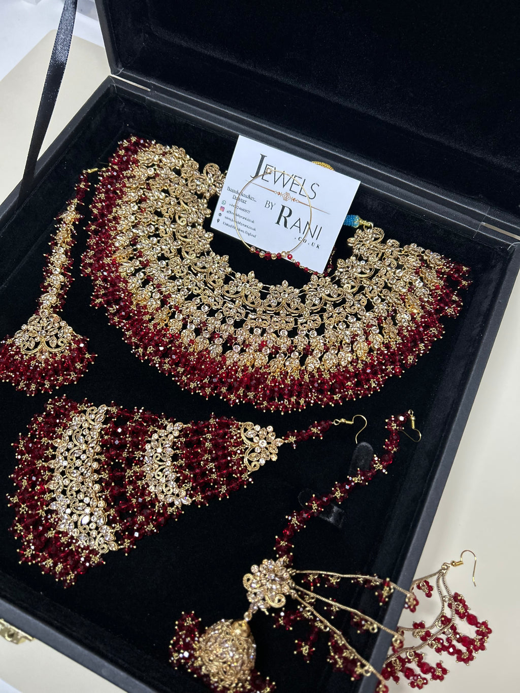 Stunning, Pakistani Trending Deep Red Full Bridal Jewellery Set/ Style 87 Large Necklace