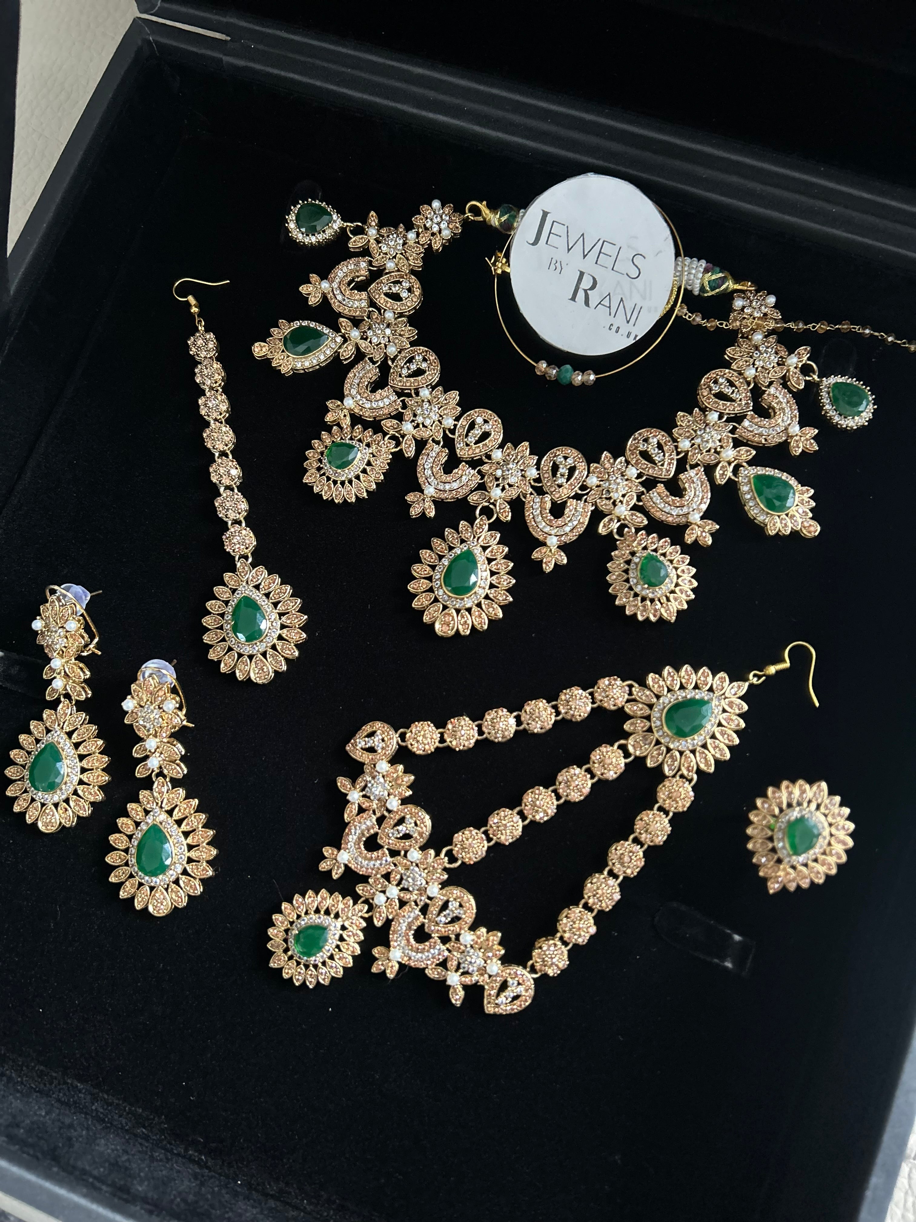 Pre Order- 24crt Gold Plated - Stunning Emerald Green Statement Set