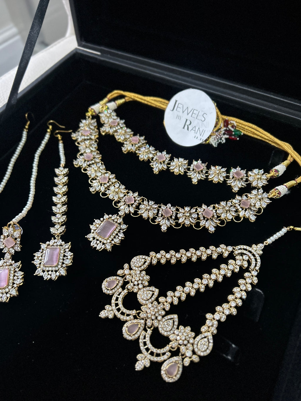 Beautiful Pink Stoned Bridal Jewellery Set Gold Plated