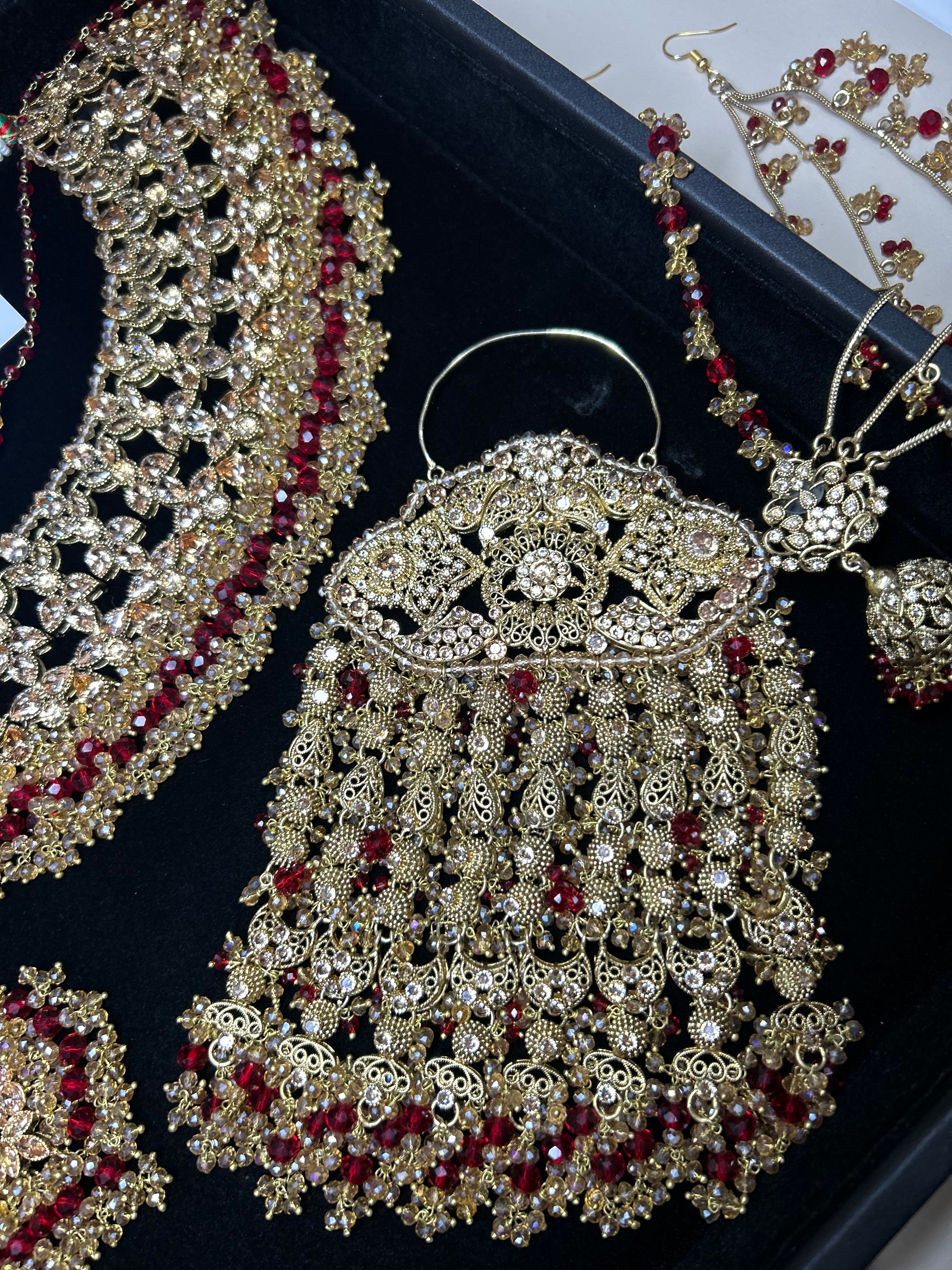 PRE ORDER: 6 Week Making time- Beautiful Deep Red & Gold 22 crt Gold Plated Bridal Jewellery Set