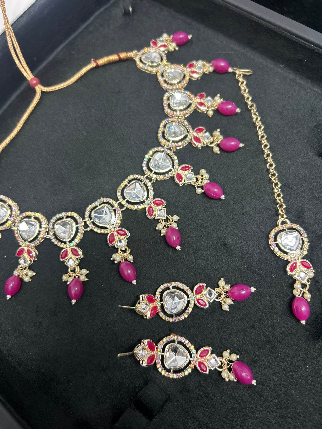 Dark Pink Light Weight Necklace Set