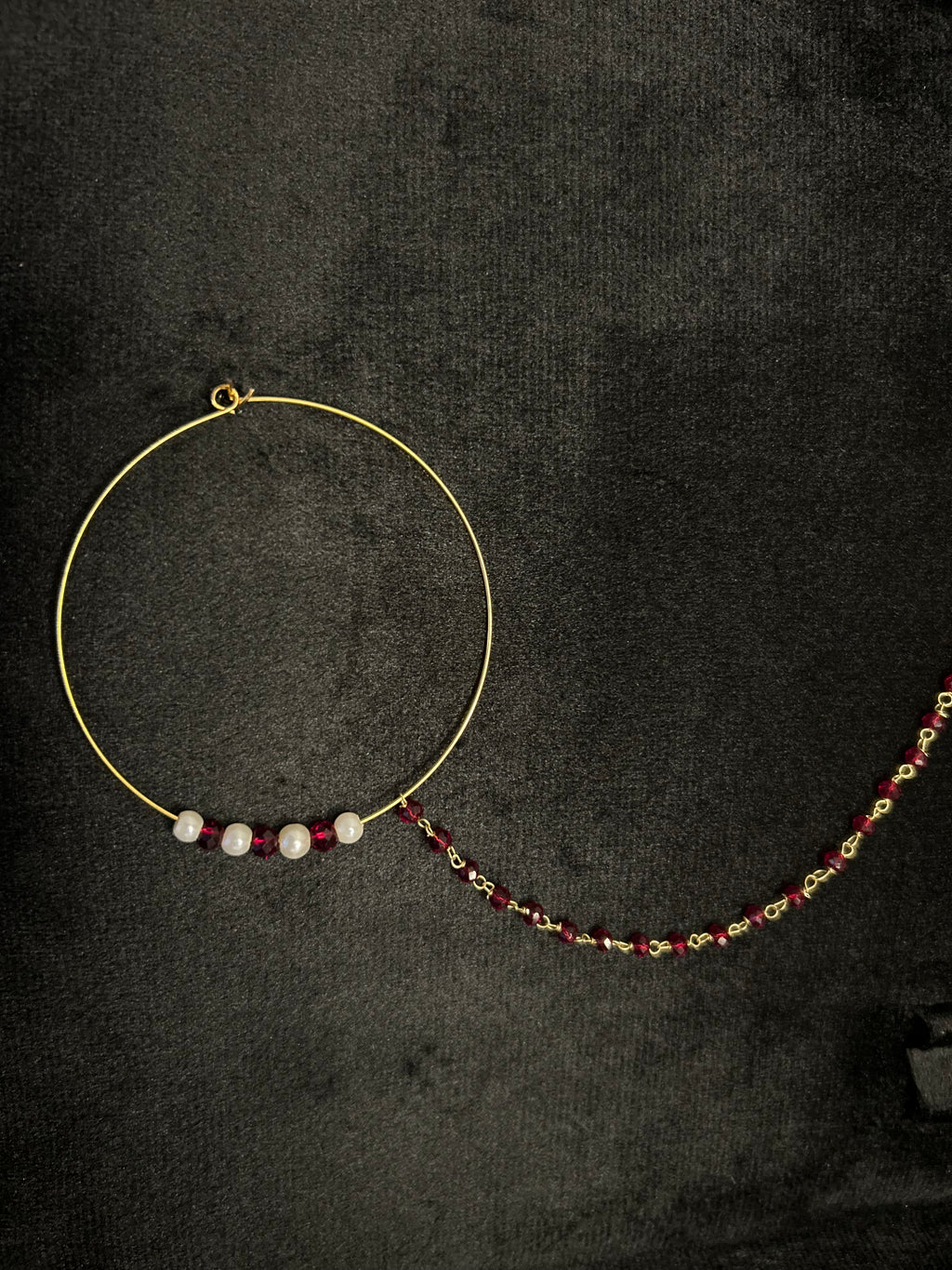 Maroon and White Bridal Nose Ring Nathli Nose Hoop | Design 15