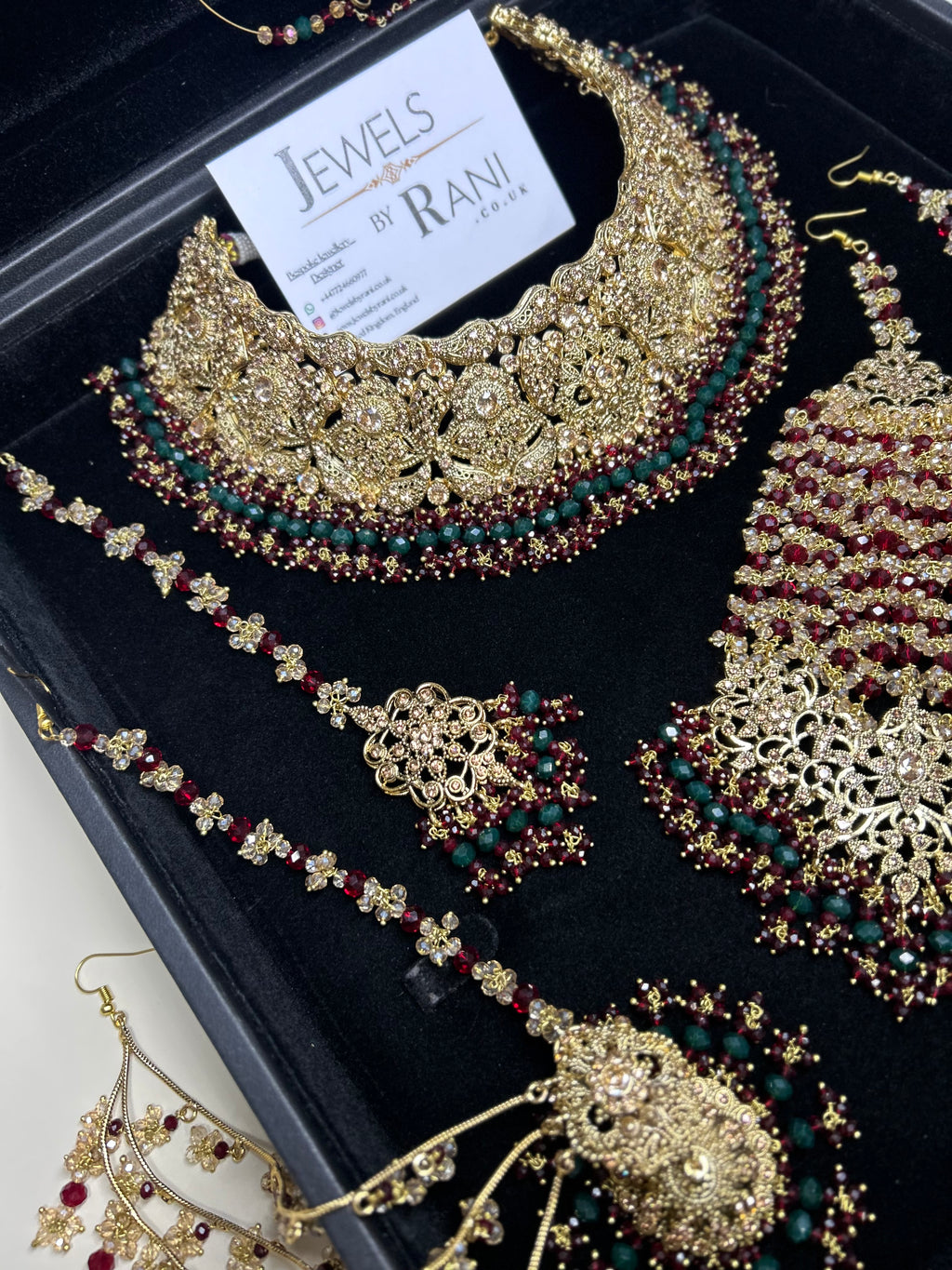 Pre order 6 Weeks - Stunning Green and Maroon Bridal Jewellery Set