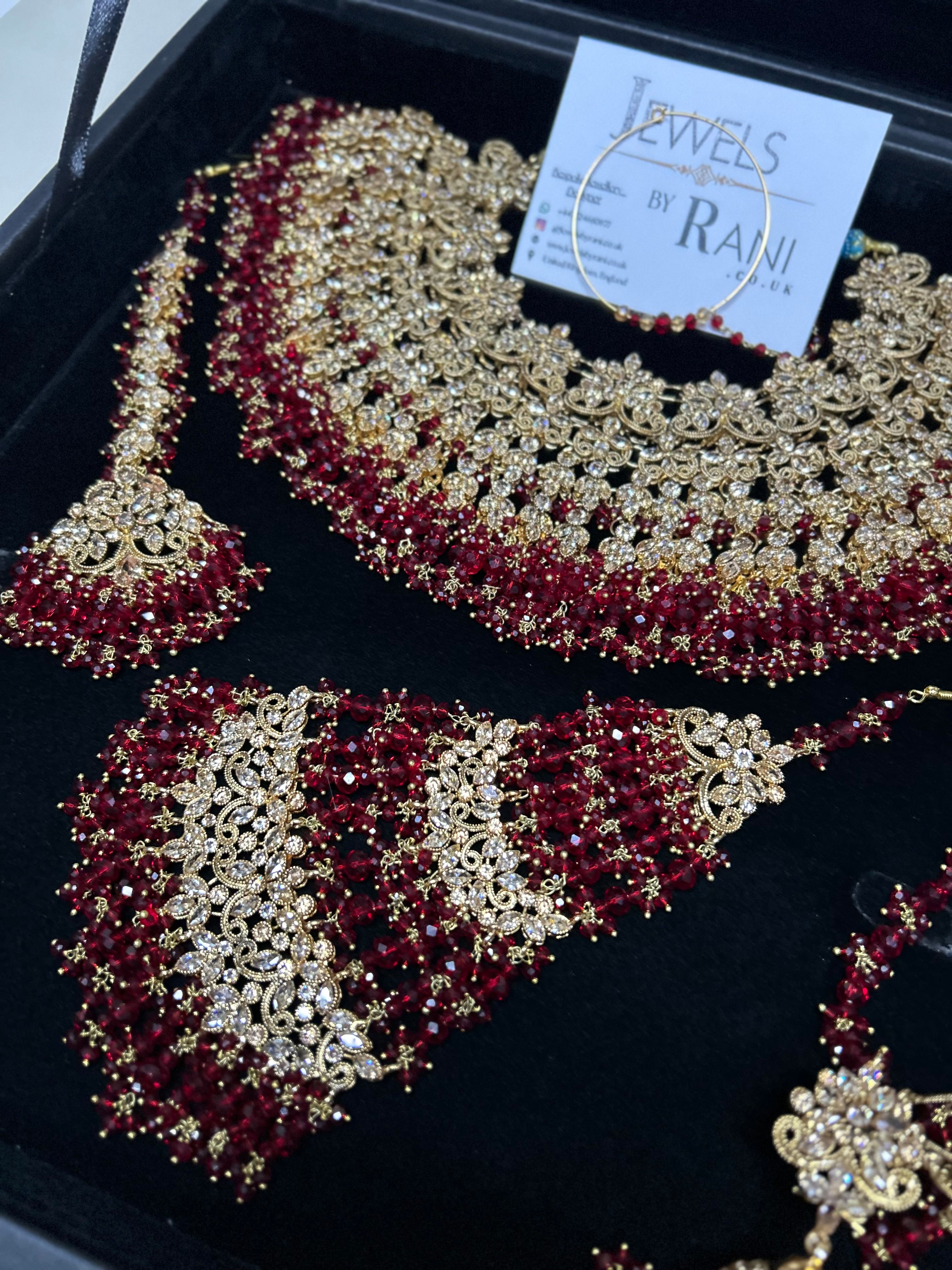 Stunning, Pakistani Trending Deep Red Full Bridal Jewellery Set/ Style 87 Large Necklace