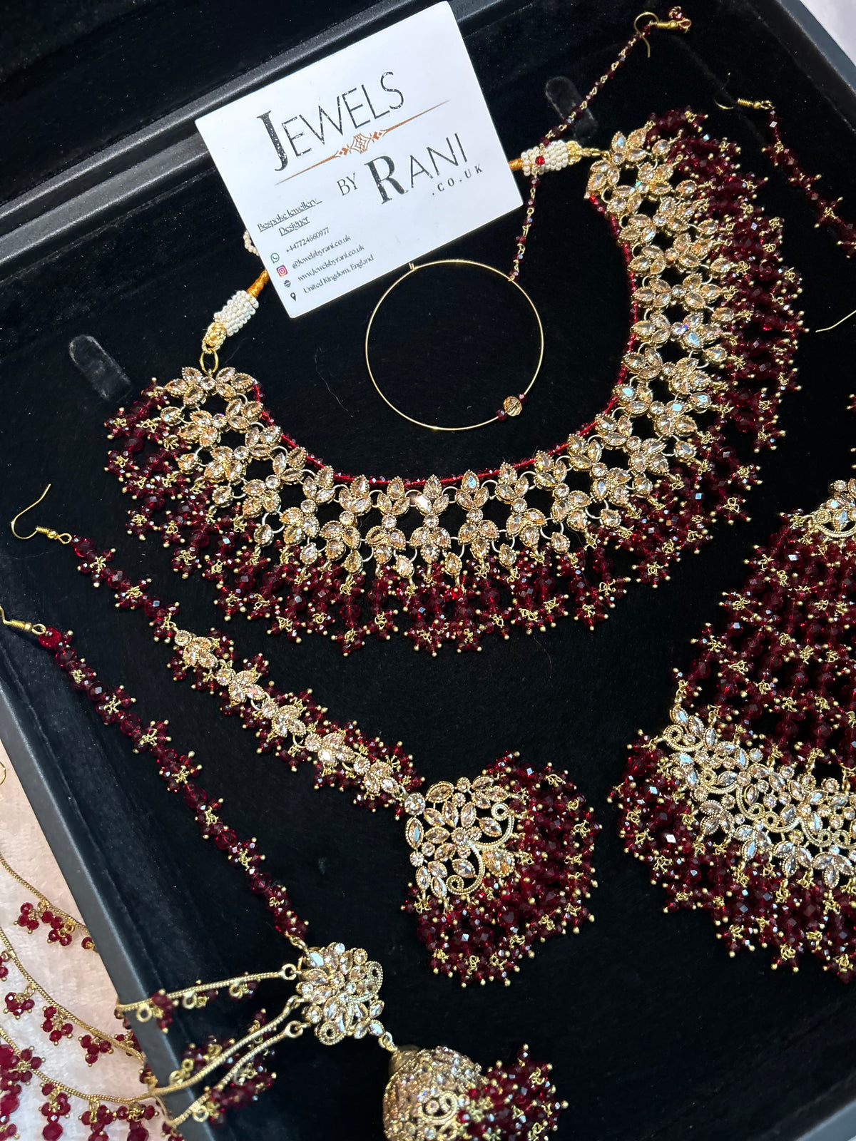 22crt Gold Plated  - Maroon and Gold Bridal Set Style 3863