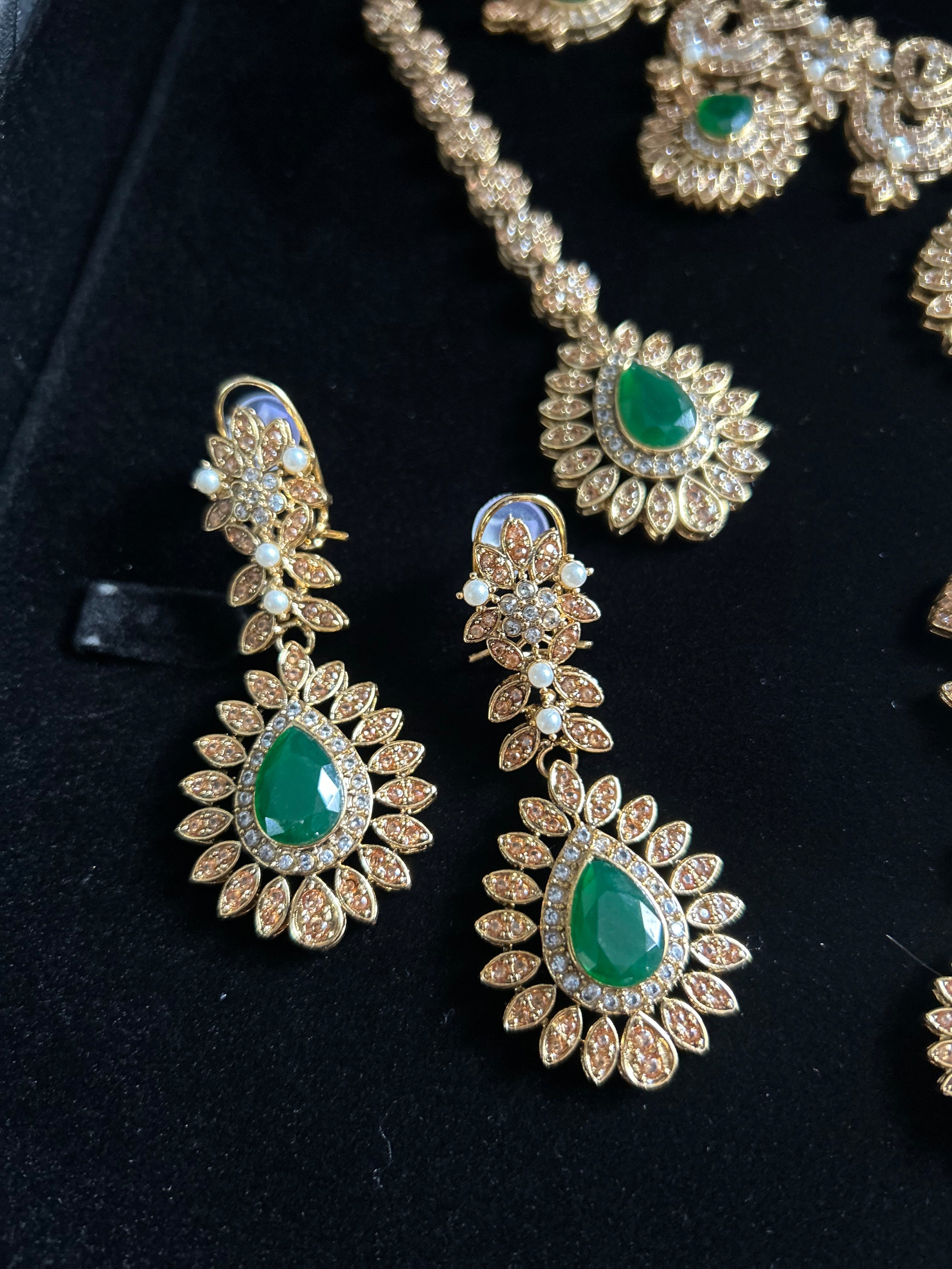 Pre Order- 24crt Gold Plated - Stunning Emerald Green Statement Set