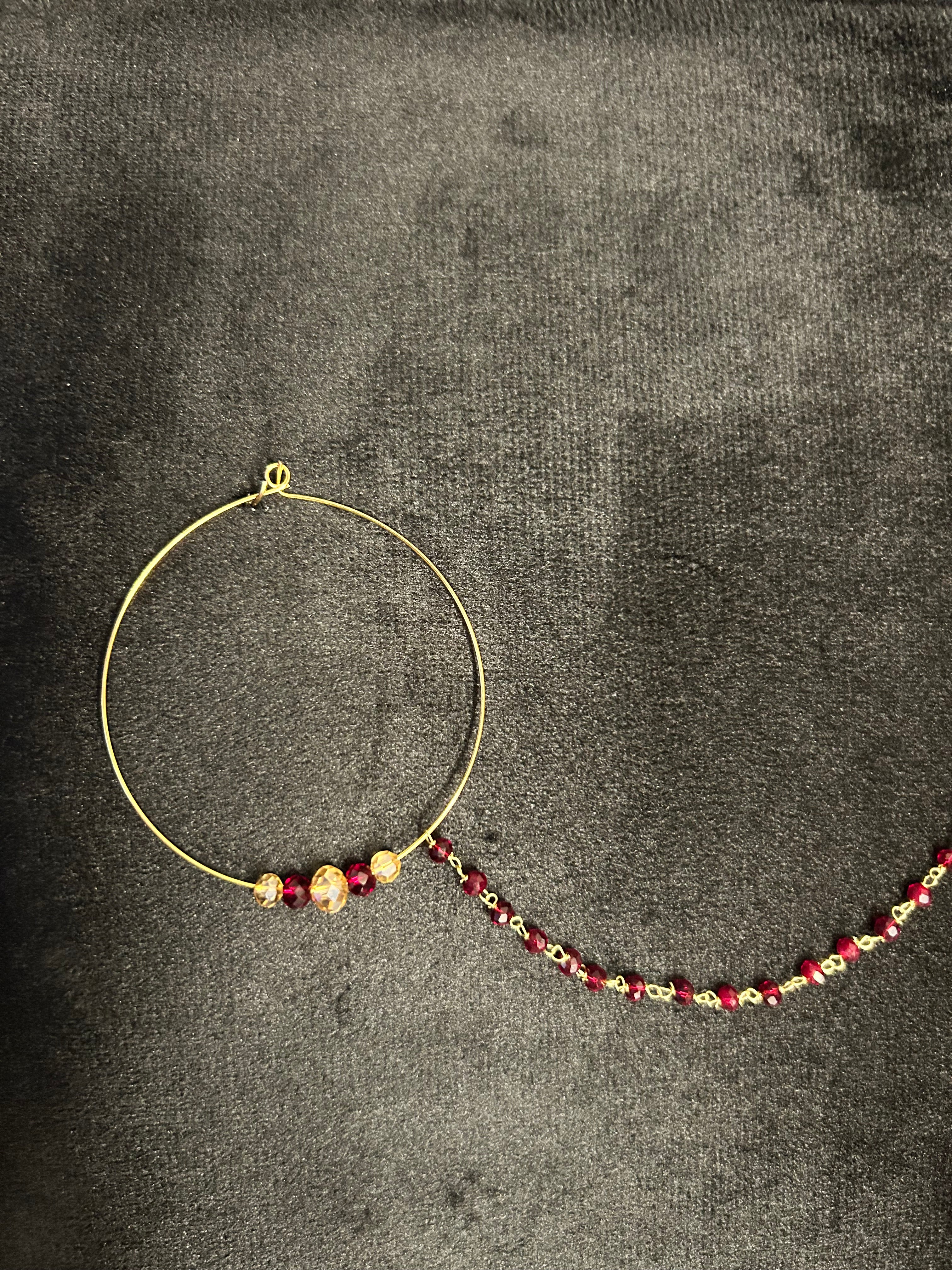 Maroon and Gold Bridal Nose Ring Nathli Nose Hoop | Design 7