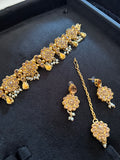 Beautiful Light Weight Gold and White Choker with Earrings and Tikka