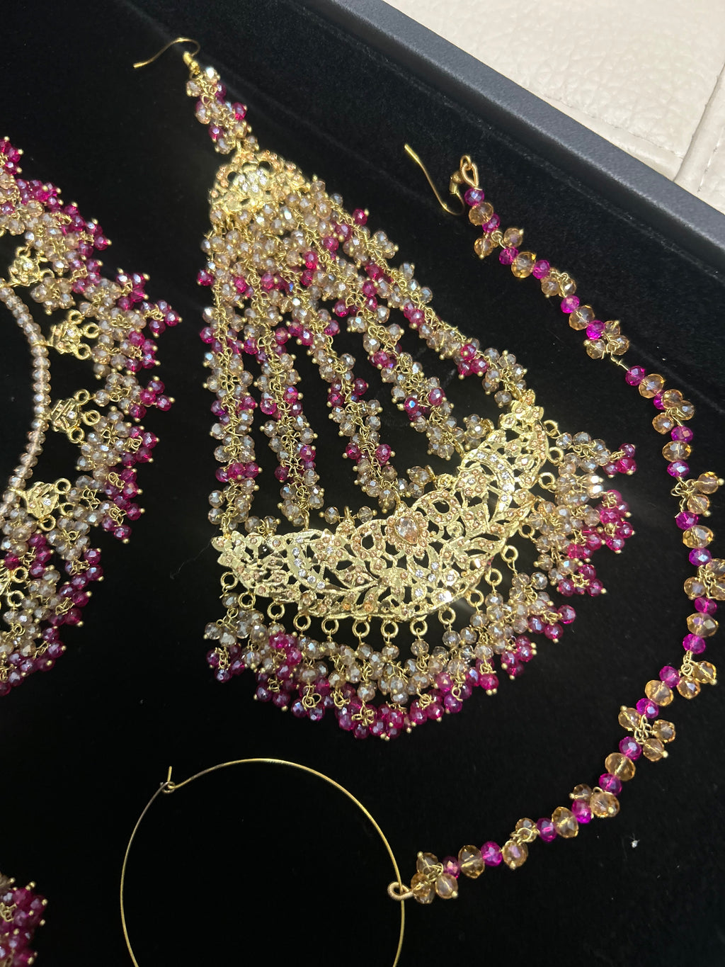 Hot Pink and Gold Kundan Bridal Jewellery Set 22crt Gold Plated