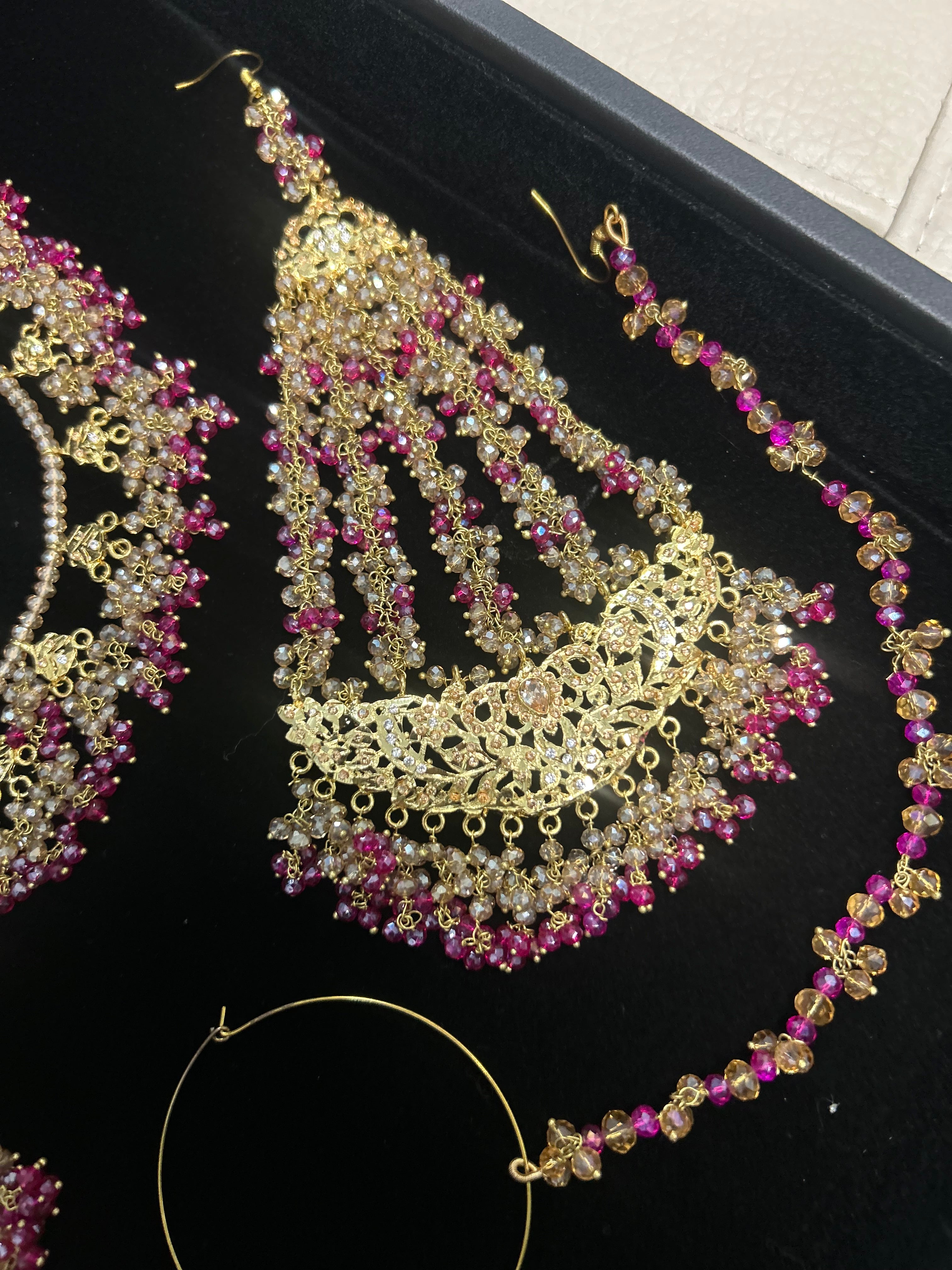 Hot Pink and Gold Kundan Bridal Jewellery Set 22crt Gold Plated