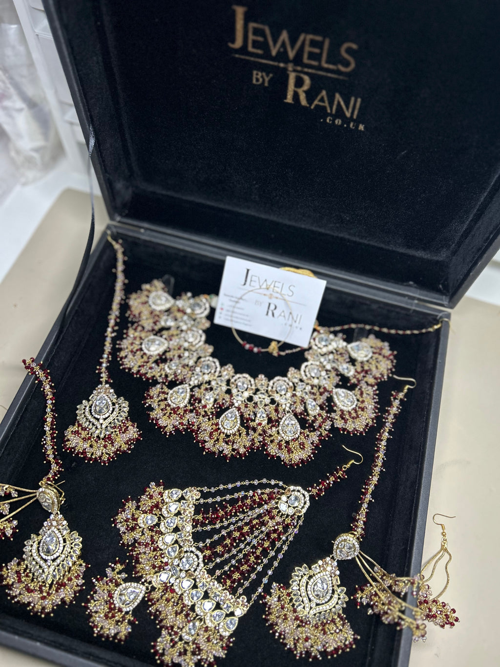 22crt Gold Plated  - Maroon and light Pink Bridal Set Style 4963
