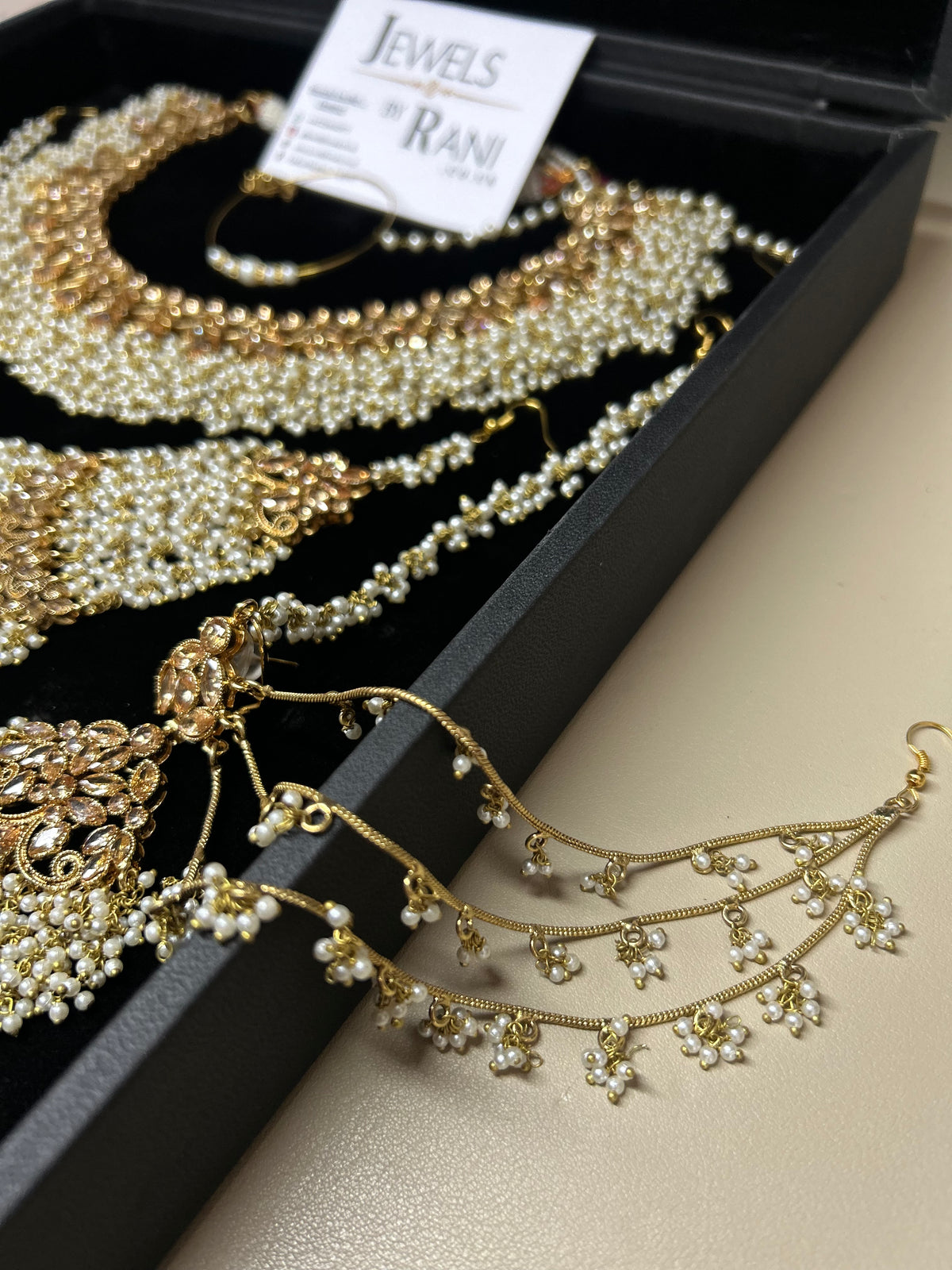 Pearly White & Gold Bridal Jewellery Set Style 429