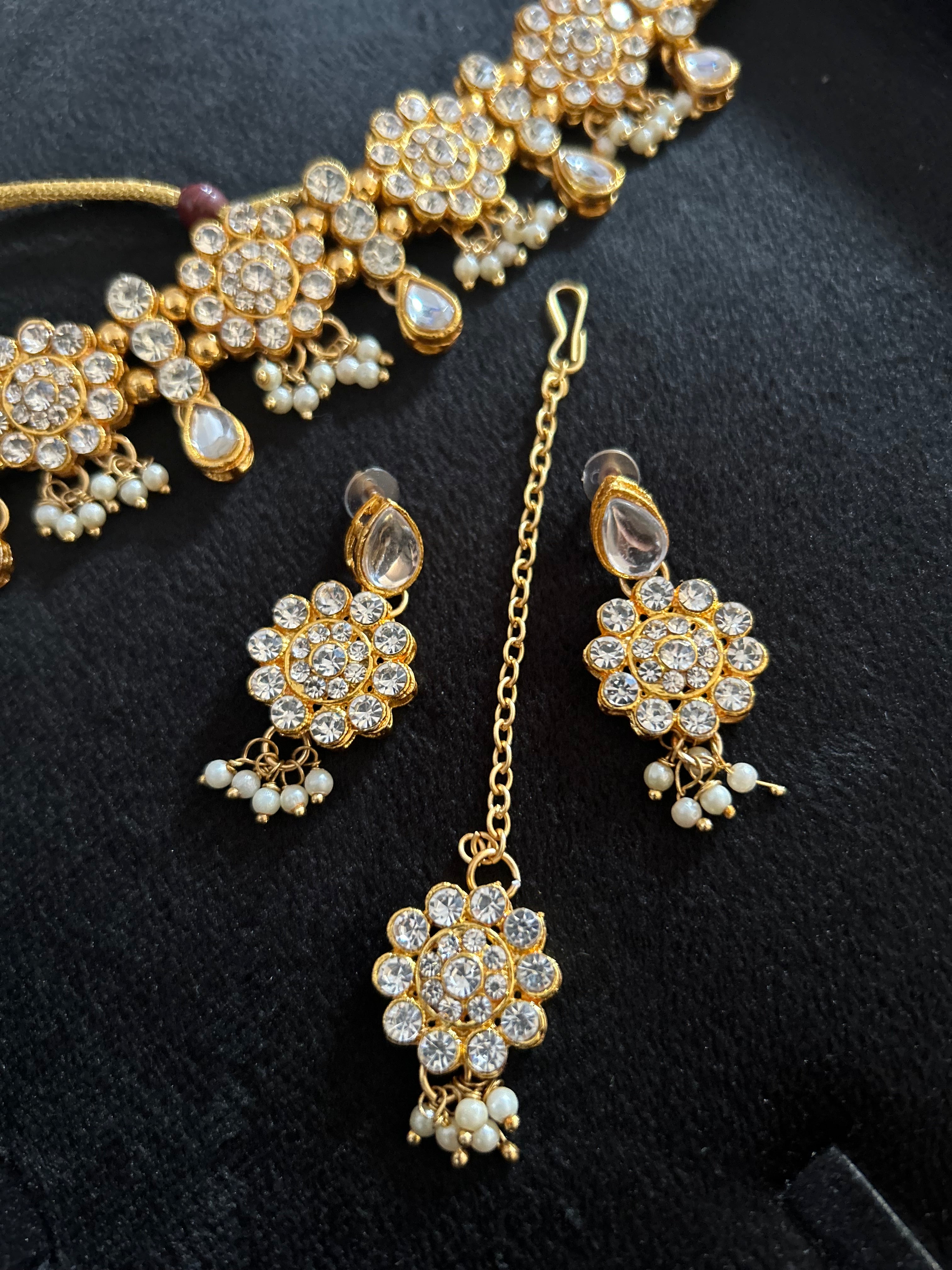 Beautiful Light Weight Silver and White Choker with Earrings and Tikka