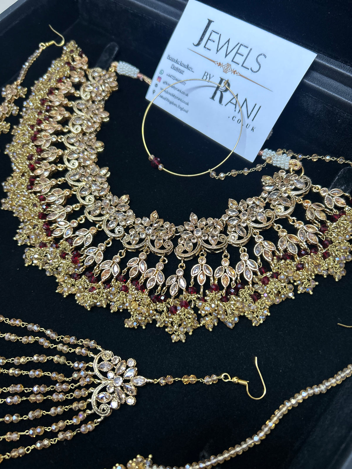 Gold and Maroon Bridal Jewellery Set Style 693