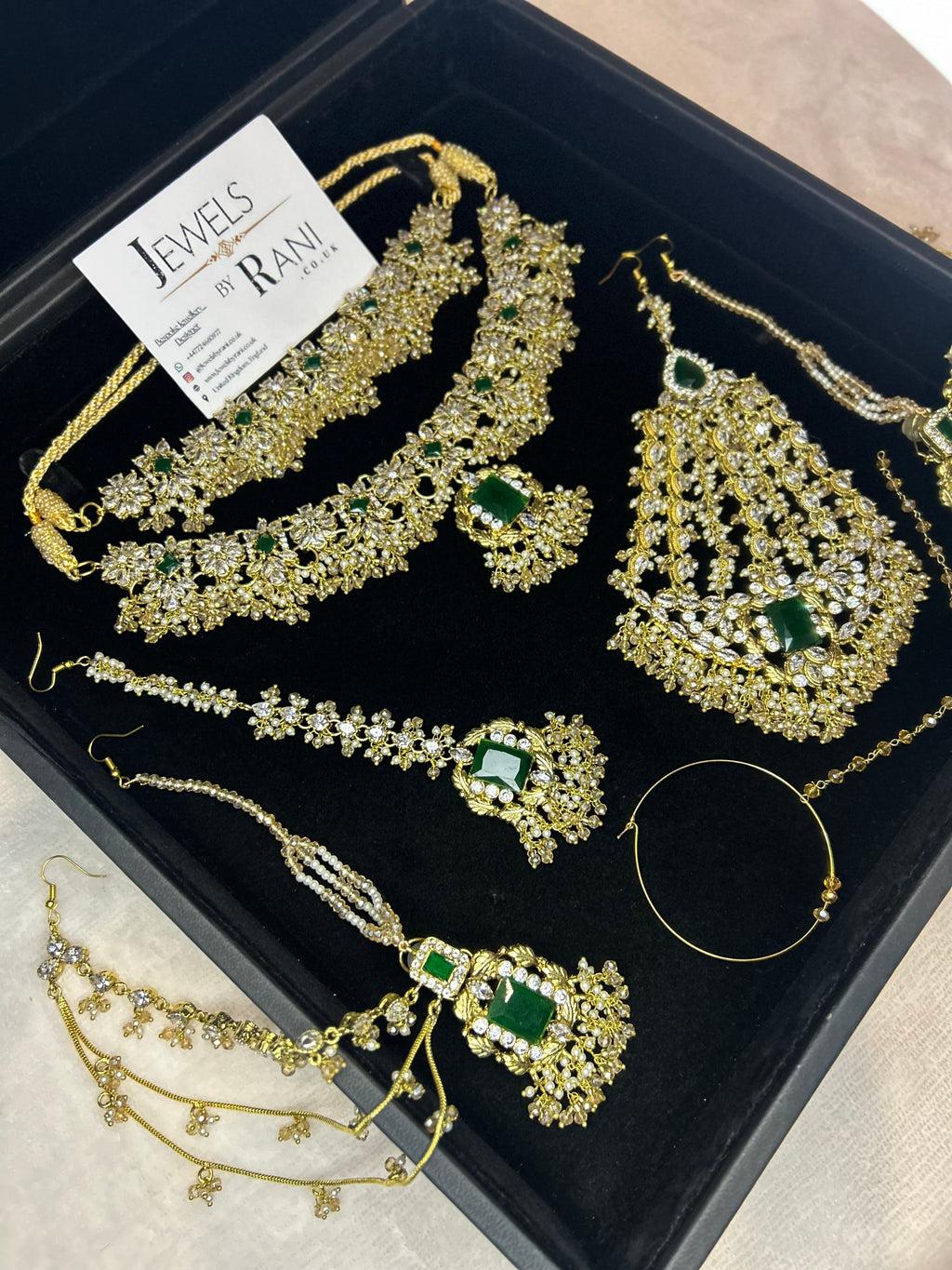 Beautiful Gold,White and Green 22crt Gold Plated Bridal Jewellery Set | Perfect for any occasion -Style 42186