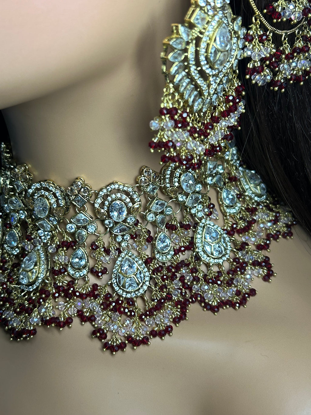 22crt Gold Plated  - Maroon and light Pink Bridal Set Style 4963