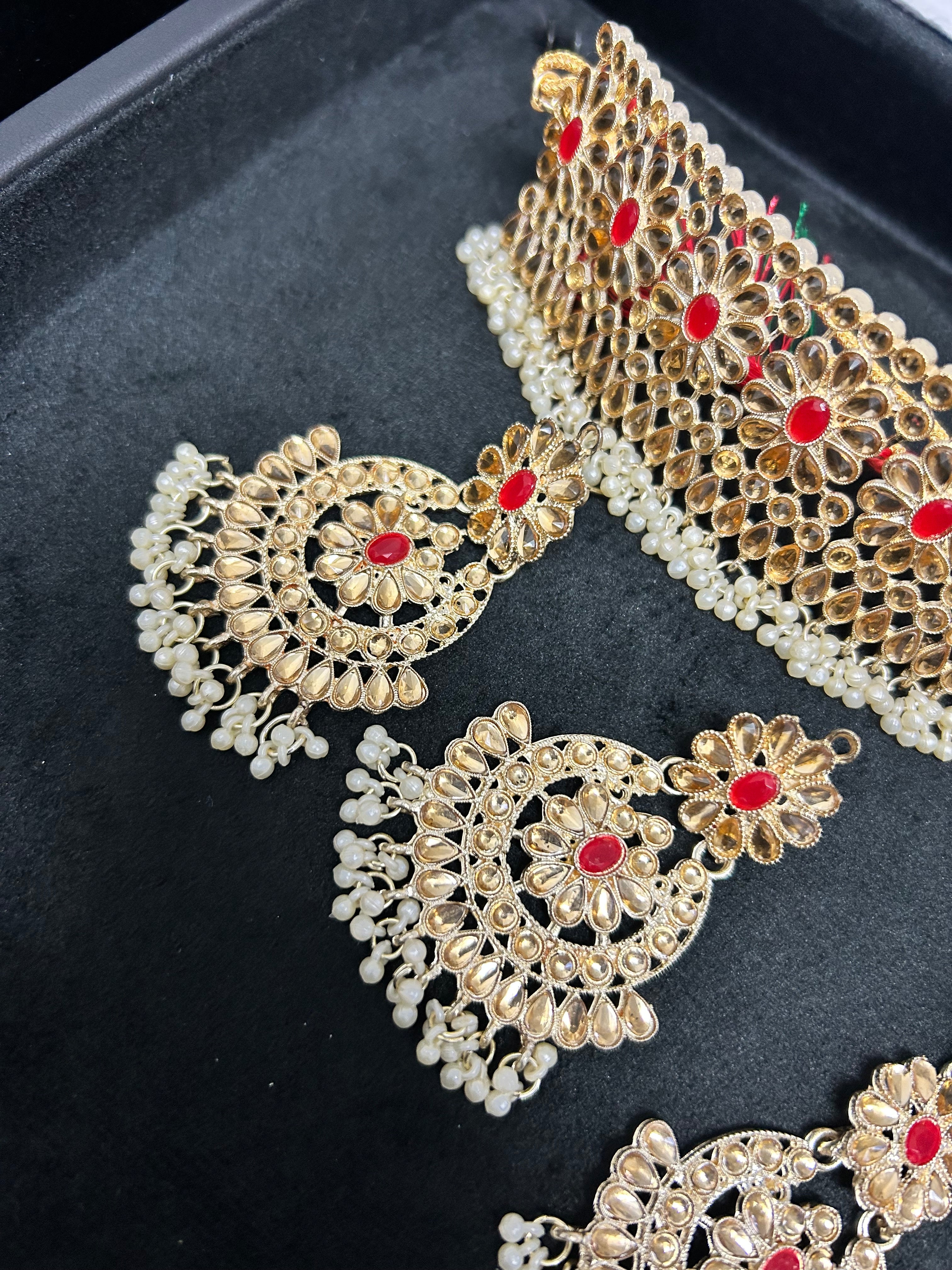 Beautiful Light Weight Gold, White and Red Choker Set