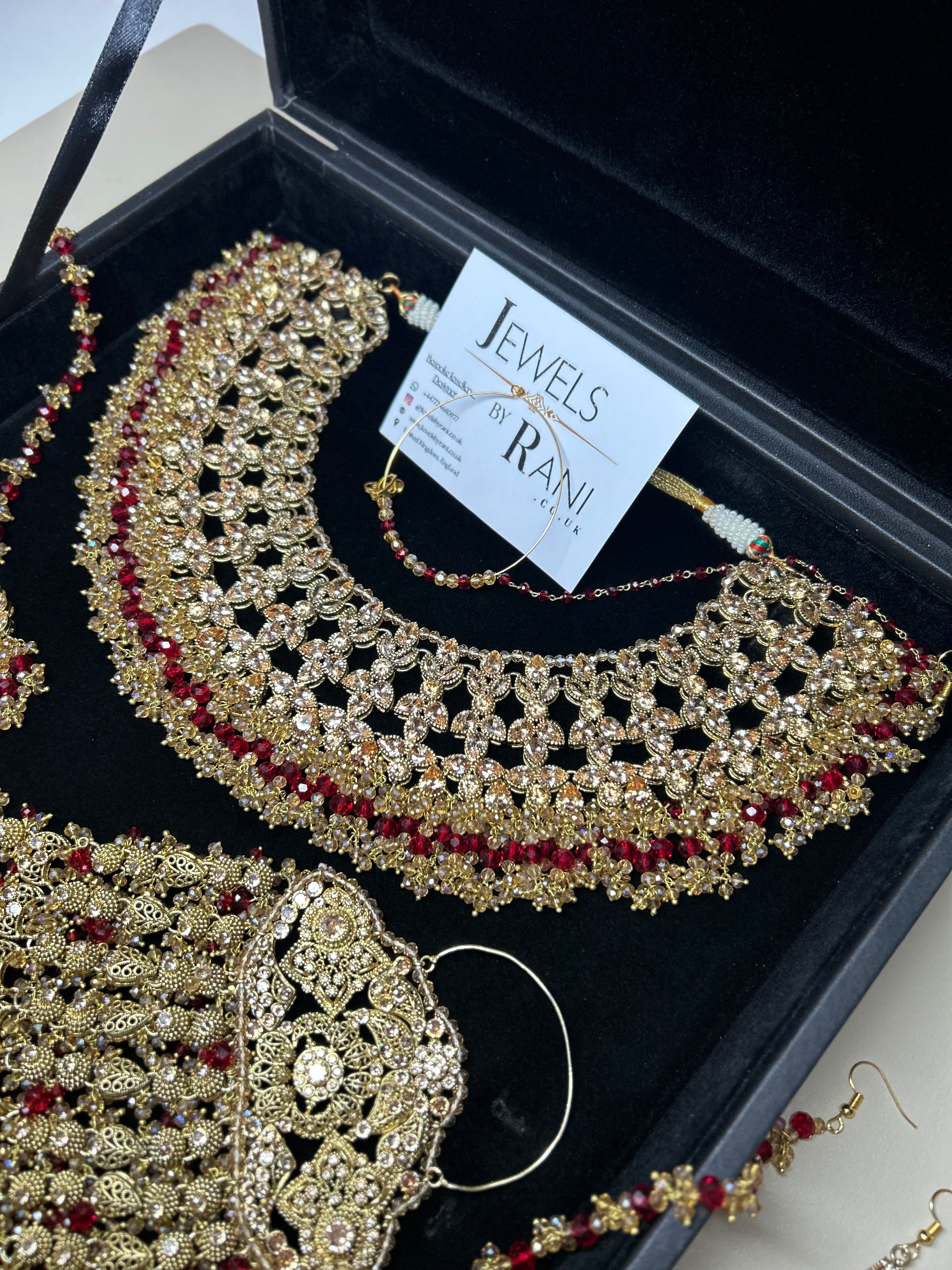 PRE ORDER: 6 Week Making time- Beautiful Deep Red & Gold 22 crt Gold Plated Bridal Jewellery Set