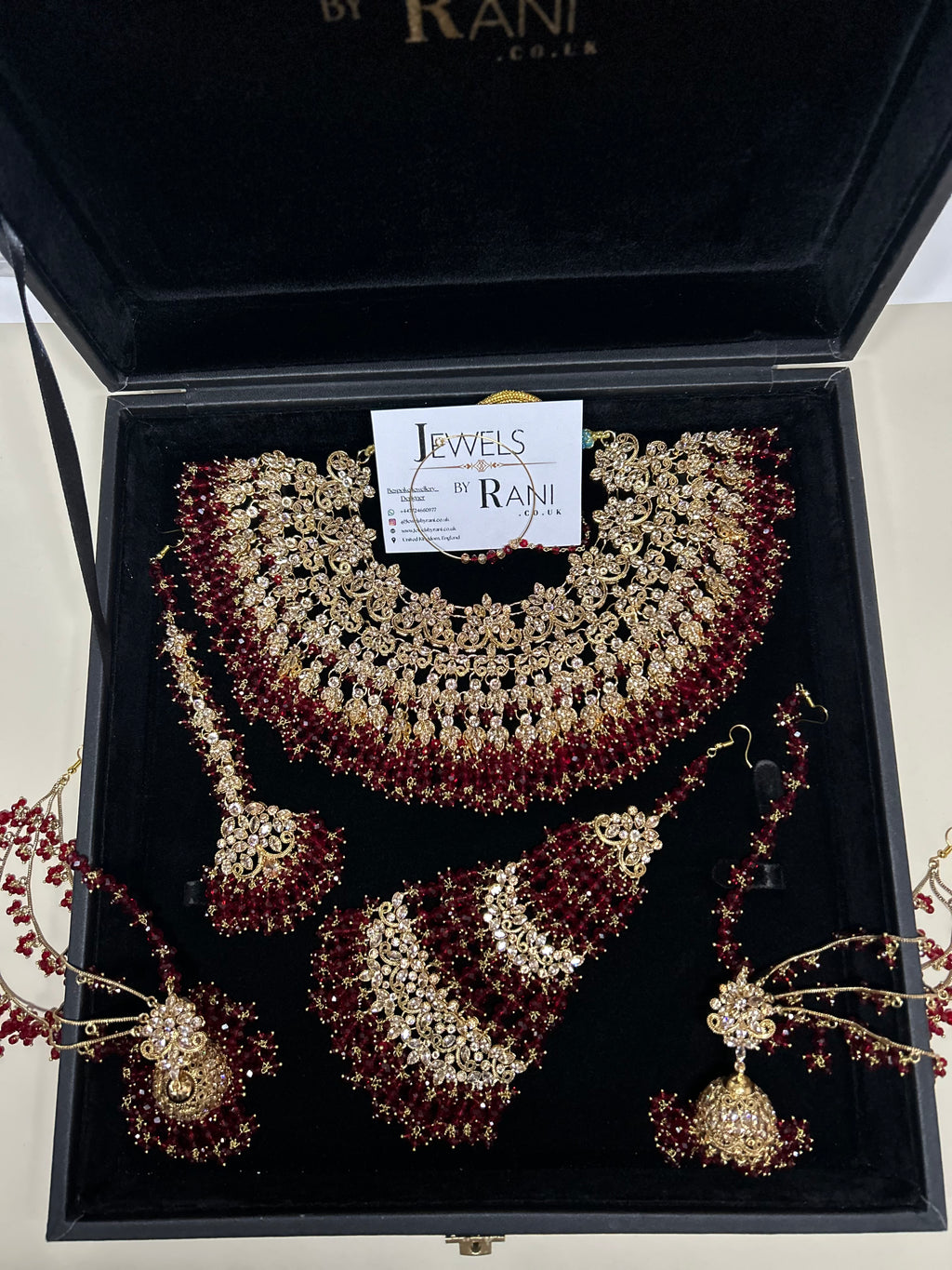 Stunning, Pakistani Trending Deep Red Full Bridal Jewellery Set/ Style 87 Large Necklace