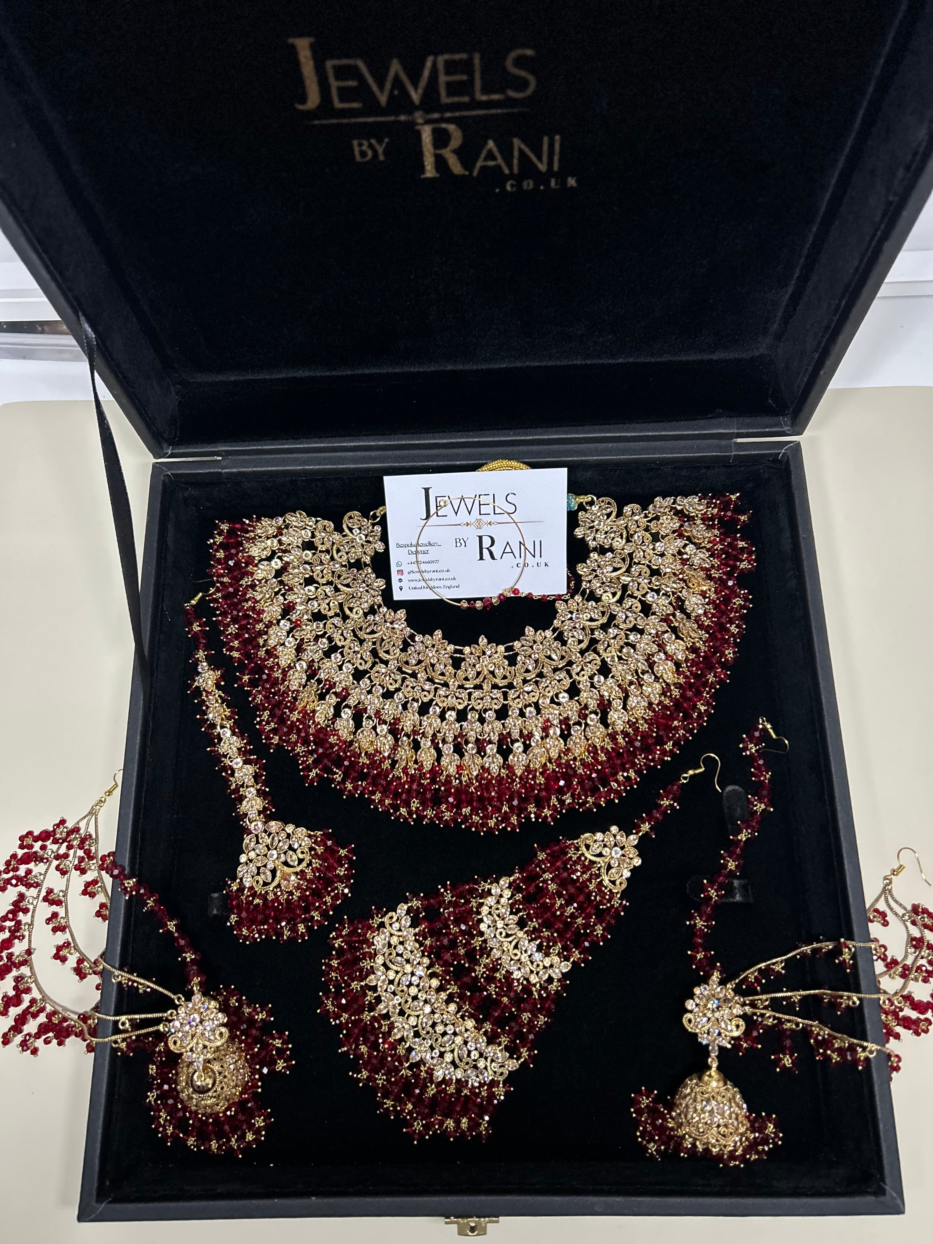 Stunning, Pakistani Trending Deep Red Full Bridal Jewellery Set/ Style 87 Large Necklace