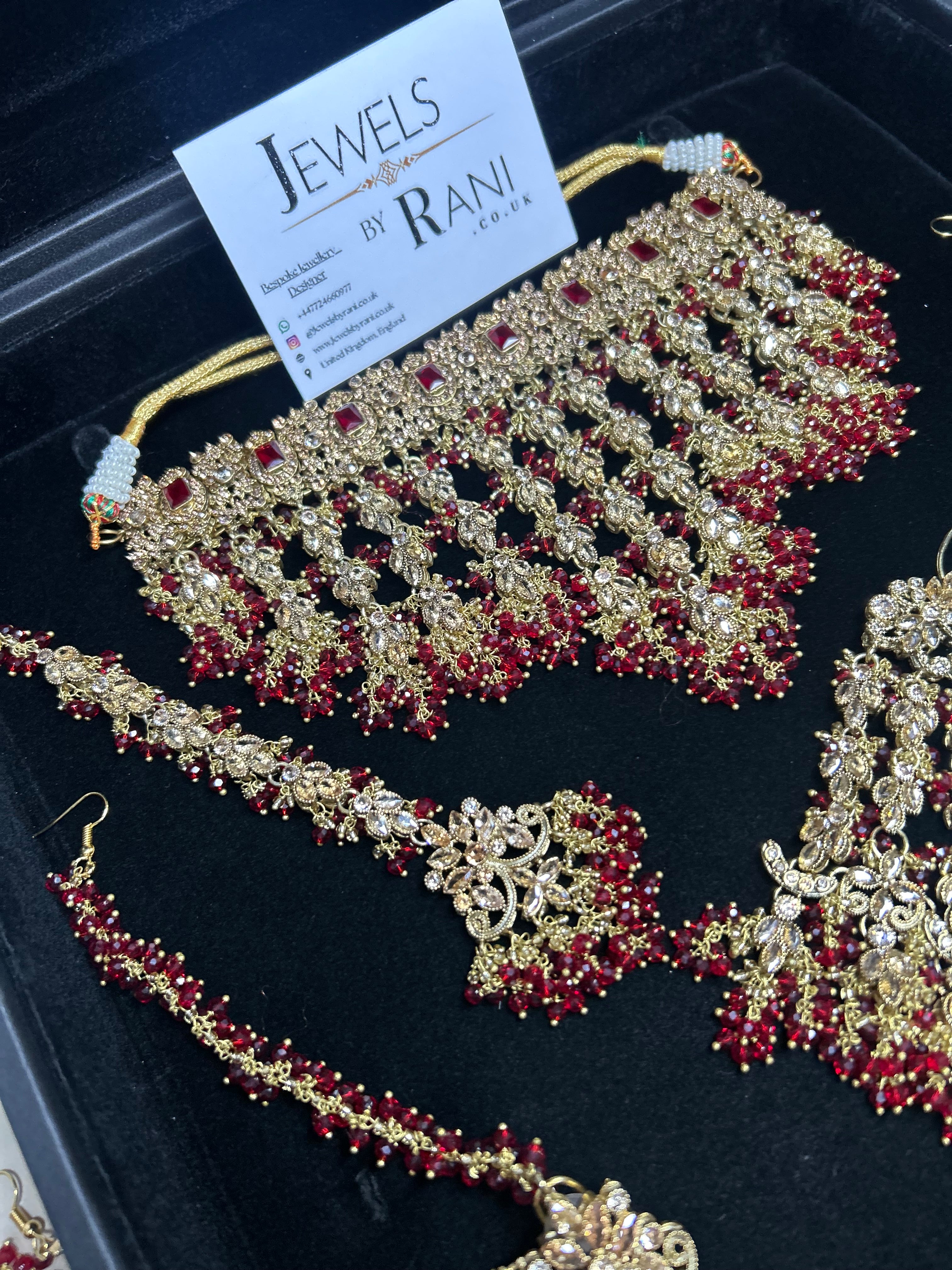 PRE ORDER: 6 Week Making time- New Style Beautiful Deep Red & Gold 22crt Gold Plated Bridal Jewellery Set