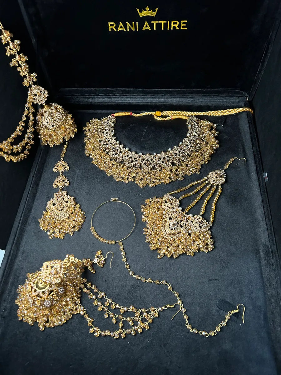 Beautiful Gold Heavily Beaded Bridal Set - Jewelsbyrani