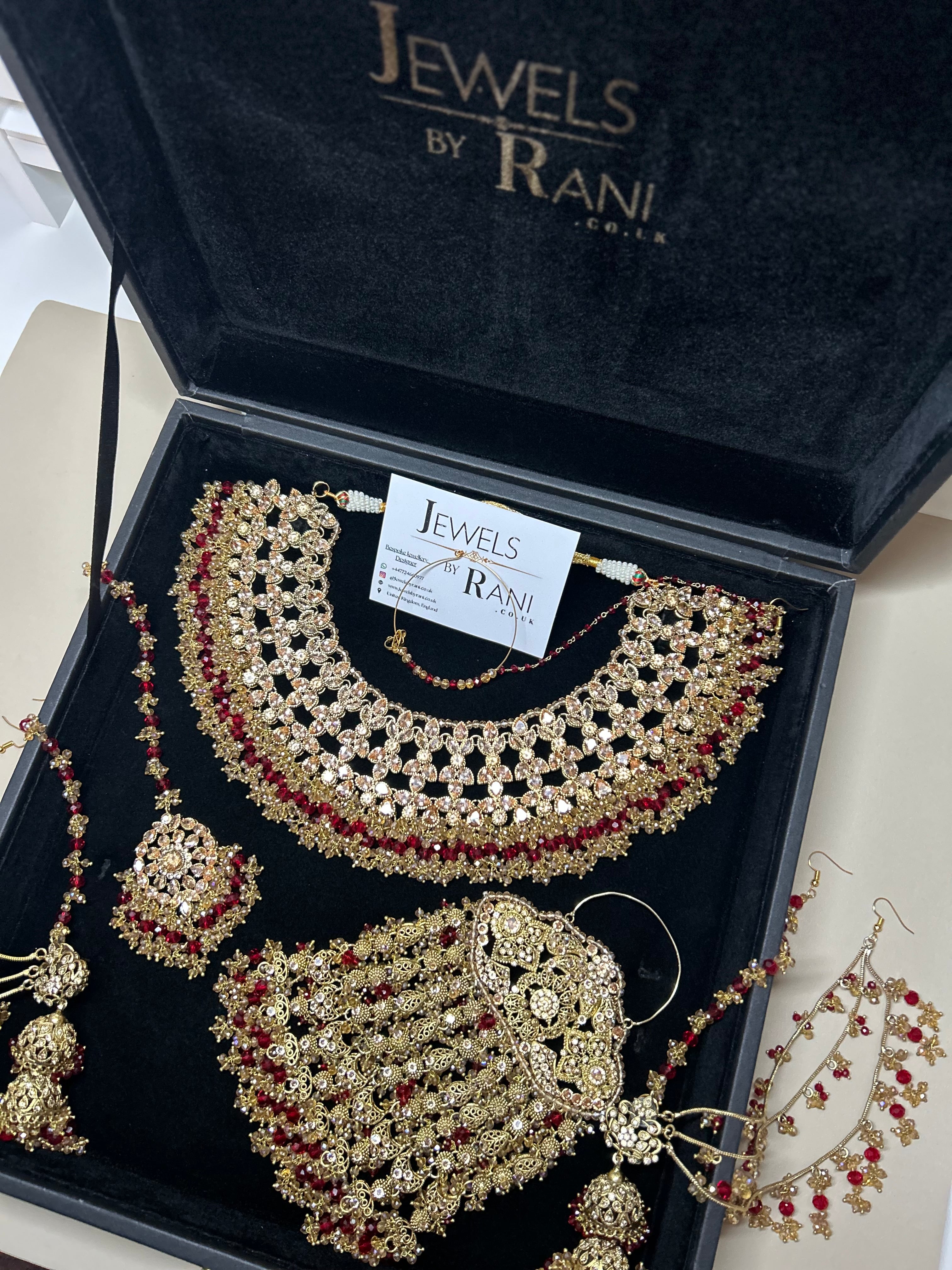 PRE ORDER: 6 Week Making time- Beautiful Deep Red & Gold 22 crt Gold Plated Bridal Jewellery Set