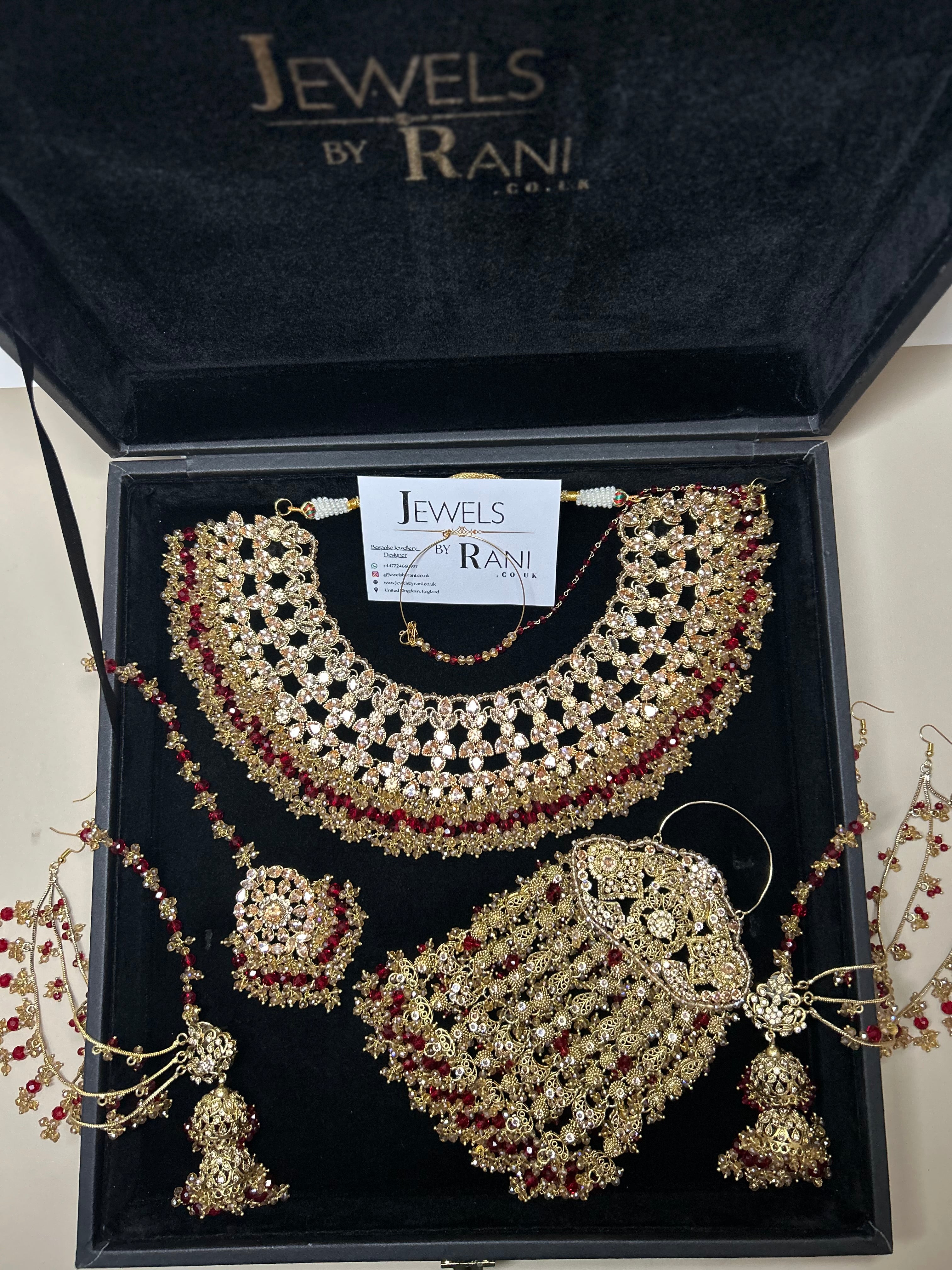 PRE ORDER: 6 Week Making time- Beautiful Deep Red & Gold 22 crt Gold Plated Bridal Jewellery Set