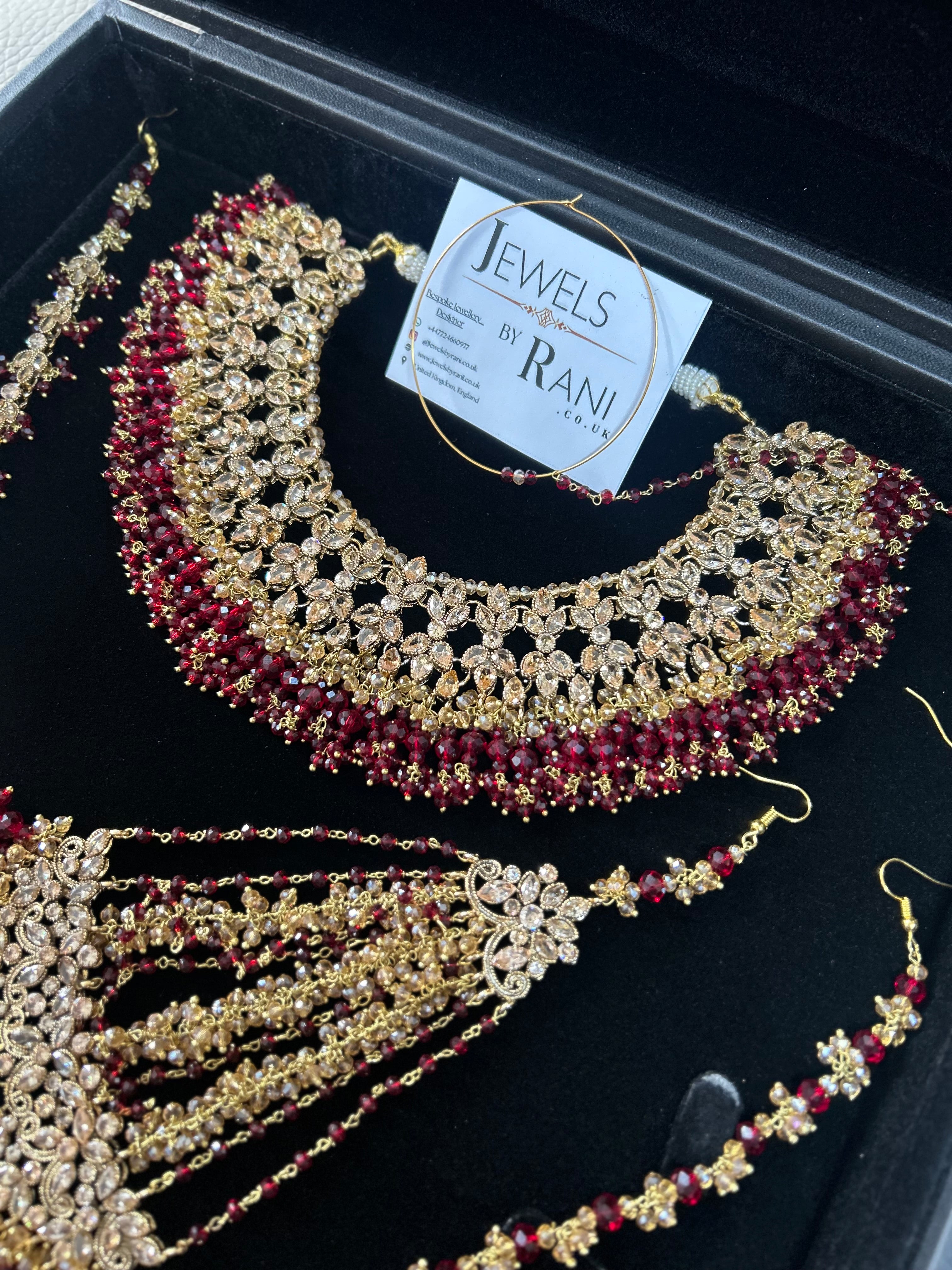 BeautifulMaroon and Gold  Full Bridal Jewellery Set/ Style 18