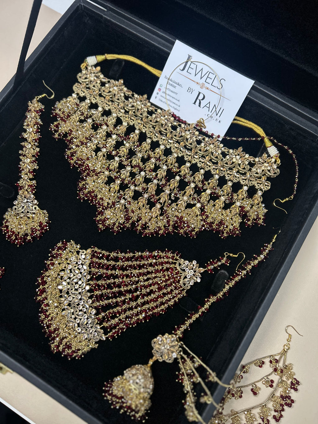 Style 2 - Maroon and Gold Dangle Bridal Jewellery Set