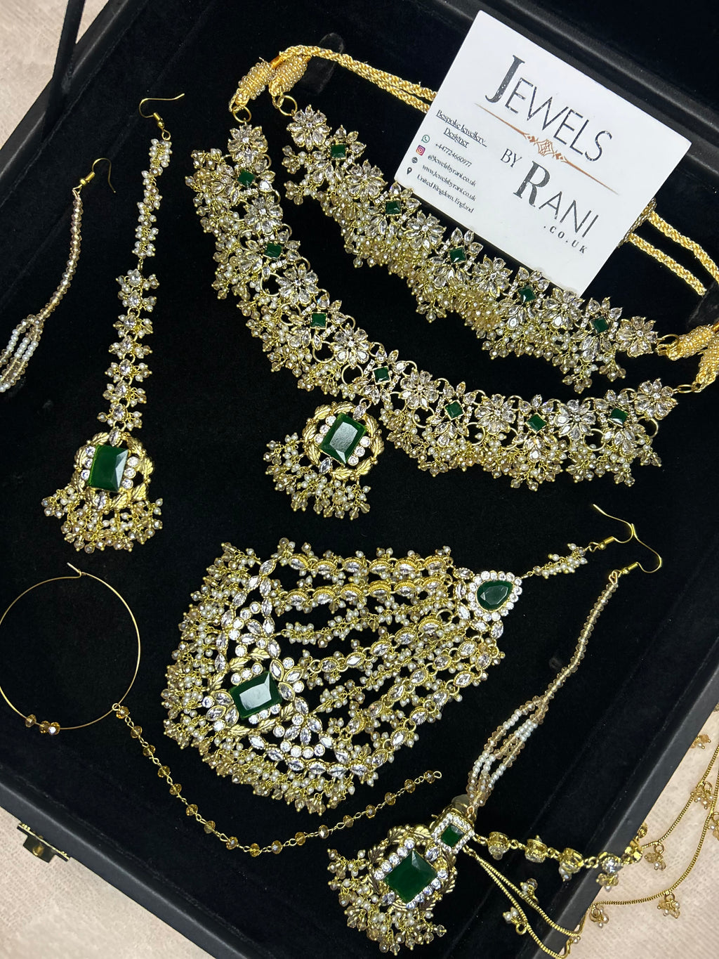 Beautiful Gold,White and Green 22crt Gold Plated Bridal Jewellery Set | Perfect for any occasion -Style 42186